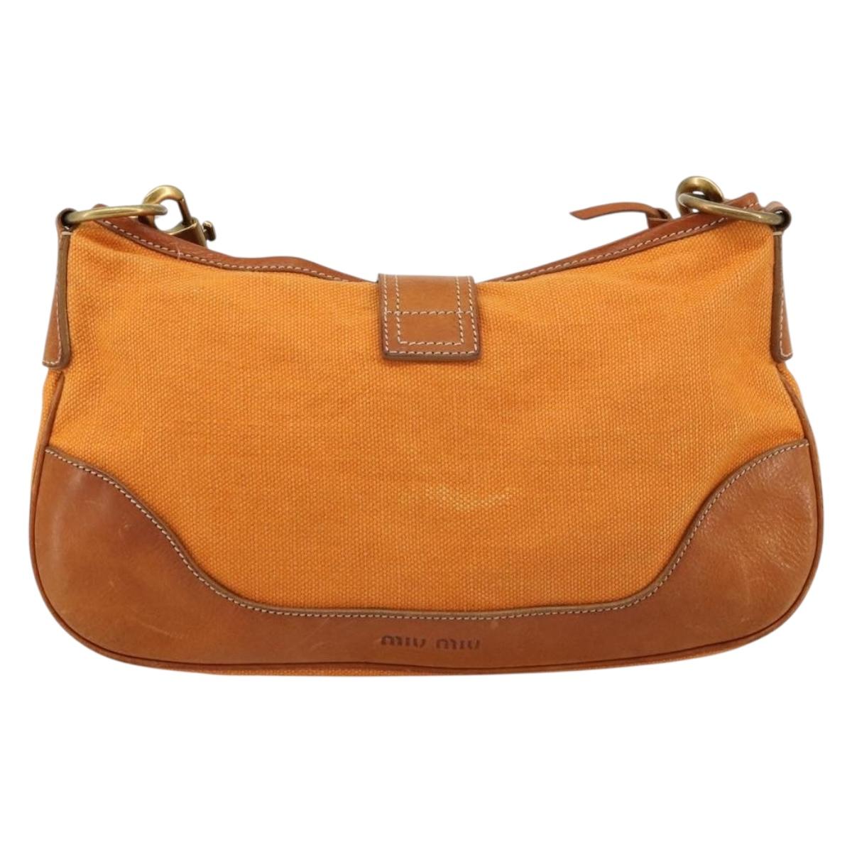 Miu Miu Shoulder Bag Canvas Orange Gold Auth 177028A