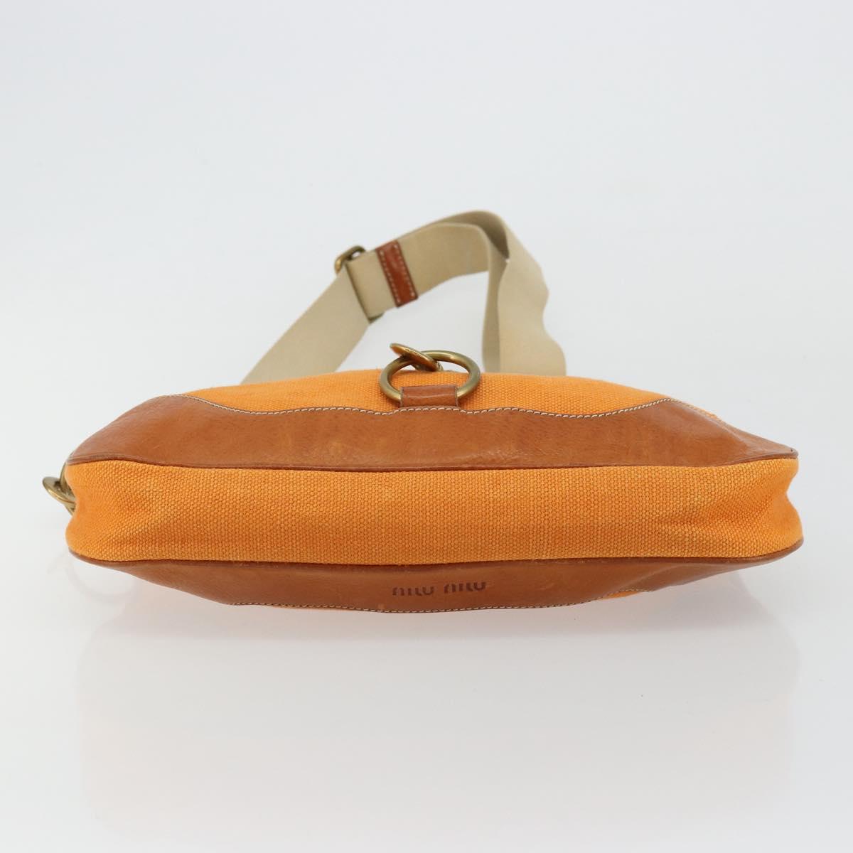 Miu Miu Shoulder Bag Canvas Orange Gold Auth 177028A