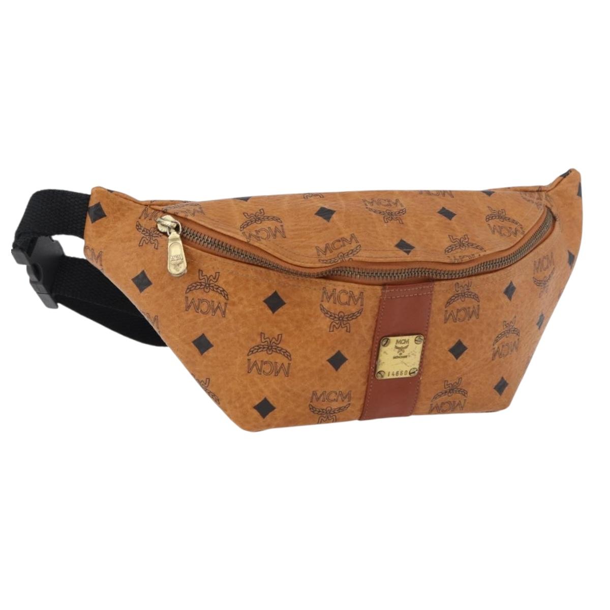 MCM Vicetos Logogram Body Bag PVC Brown Gold Auth 177029