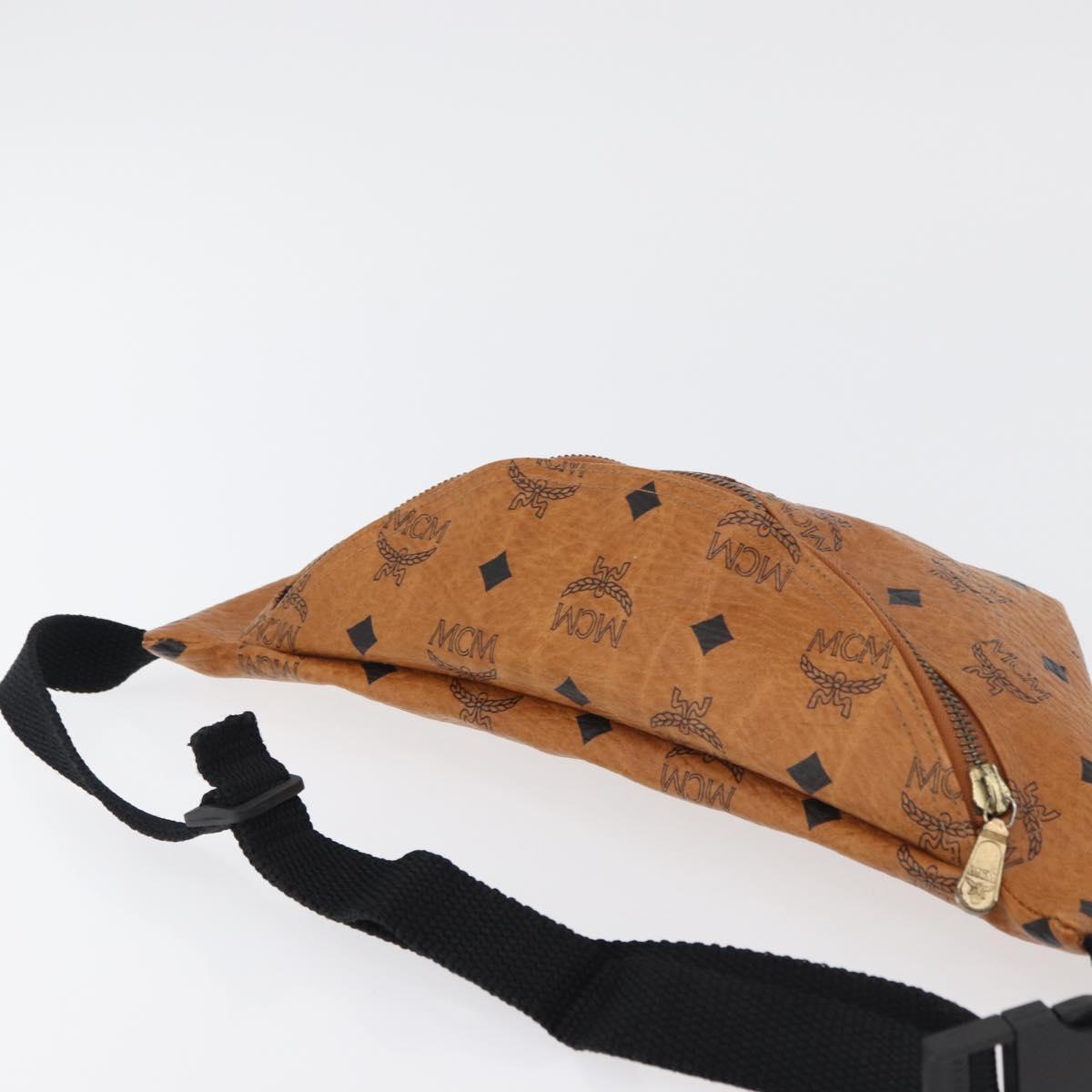MCM Vicetos Logogram Body Bag PVC Brown Gold Auth 177029