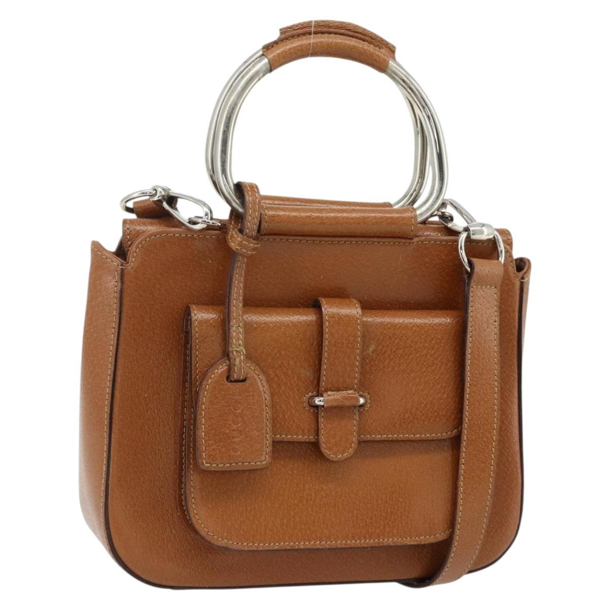 GUCCI Hand Bag Leather 2way Brown Silver 000 2058 0308 5 Auth 177030