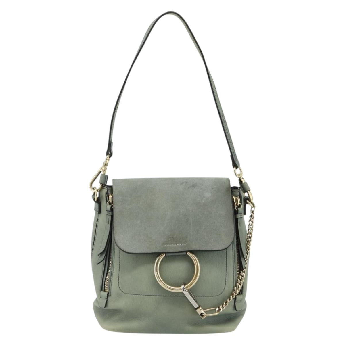 Chloe Fay Backpack Suede Leather 2way Gold Light green Auth 177032