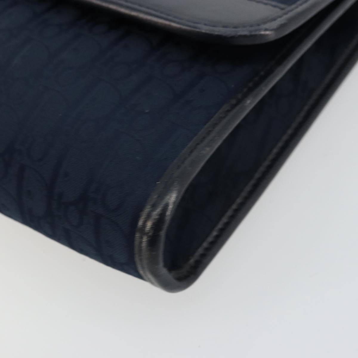 Christian Dior Trotter Canvas Chain Shoulder Bag Navy Gold Auth 177035
