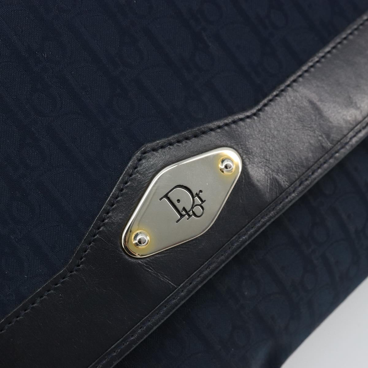 Christian Dior Trotter Canvas Chain Shoulder Bag Navy Gold Auth 177035