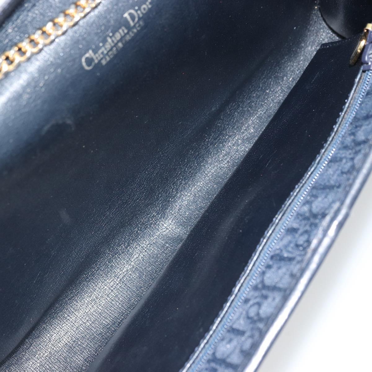 Christian Dior Trotter Canvas Chain Shoulder Bag Navy Gold Auth 177035