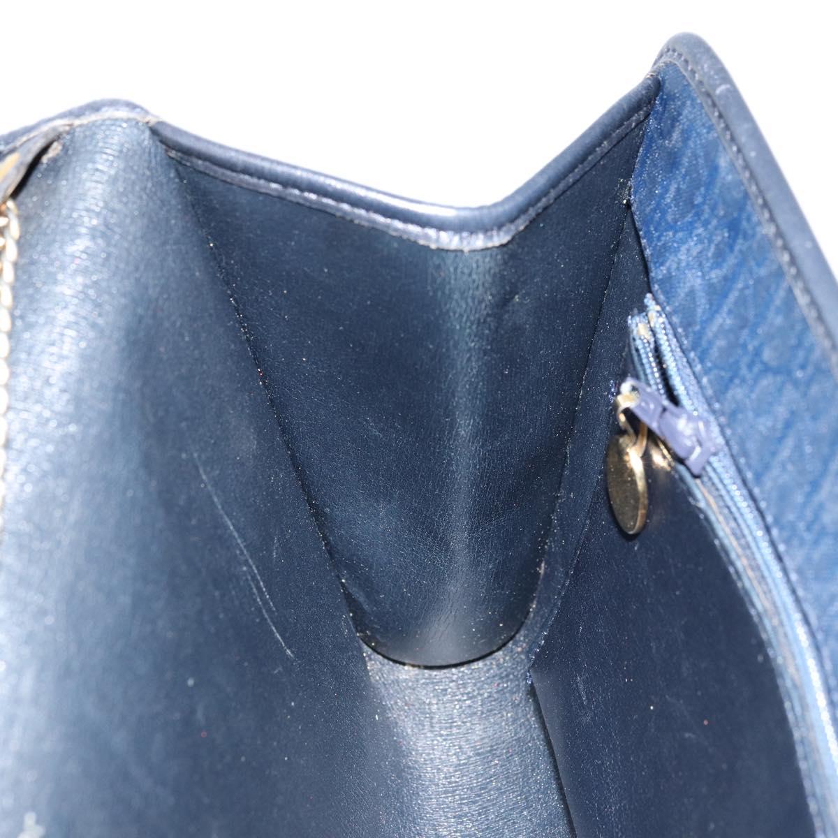 Christian Dior Trotter Canvas Chain Shoulder Bag Navy Gold Auth 177035