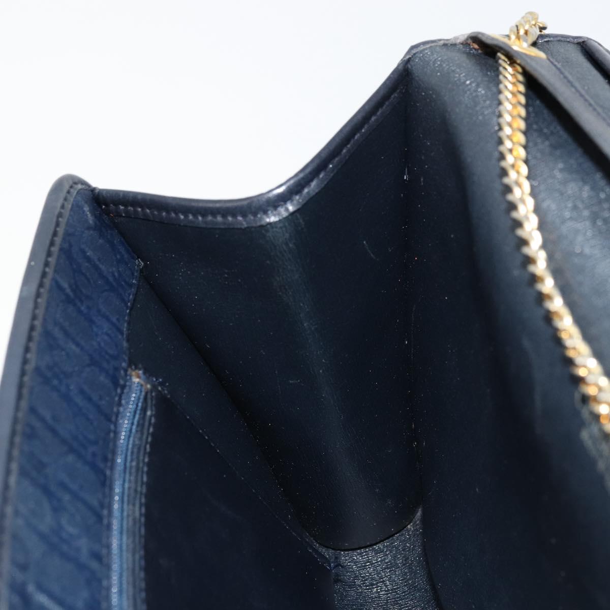 Christian Dior Trotter Canvas Chain Shoulder Bag Navy Gold Auth 177035