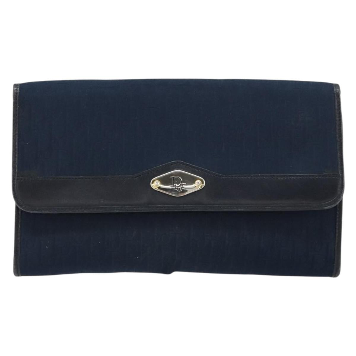 Christian Dior Trotter Canvas Chain Shoulder Bag Navy Gold Auth 177035