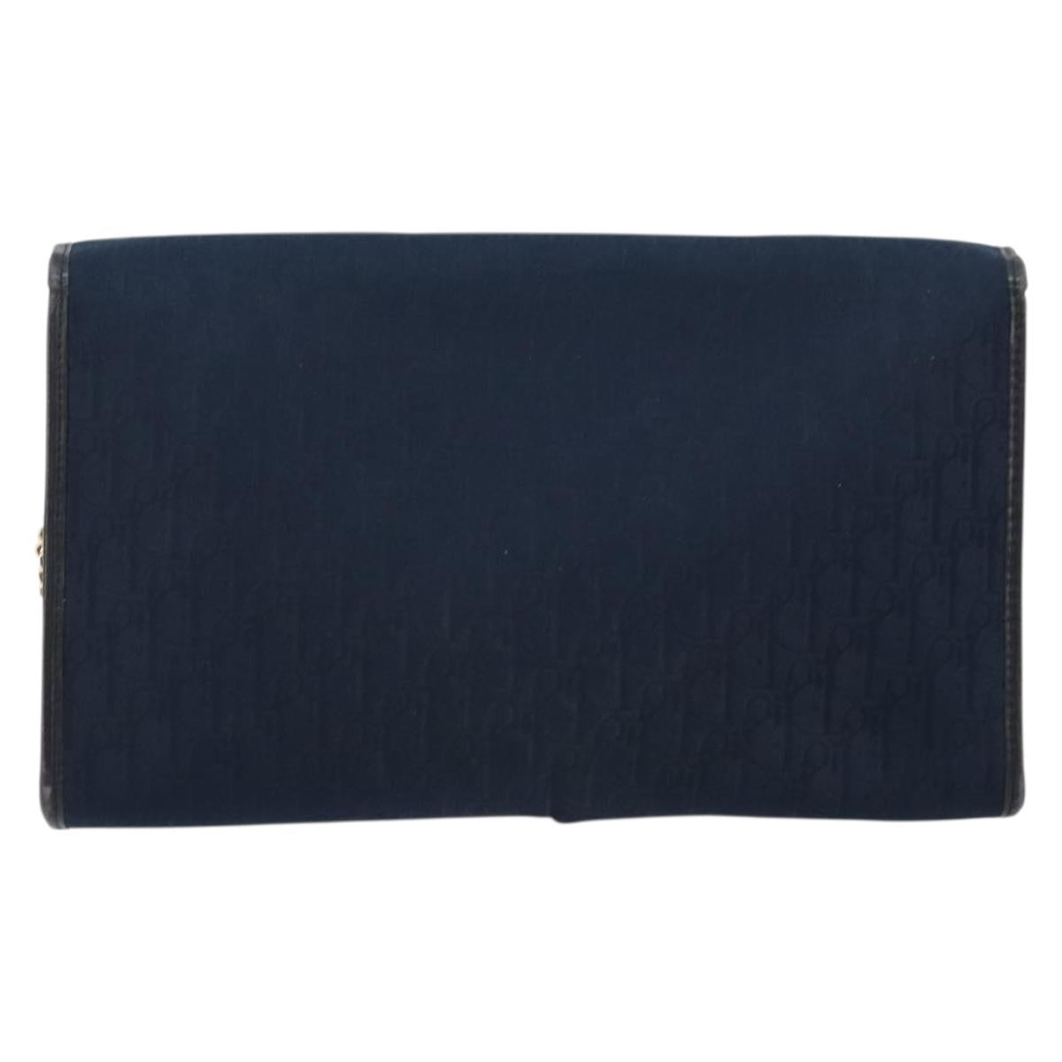 Christian Dior Trotter Canvas Chain Shoulder Bag Navy Gold Auth 177035