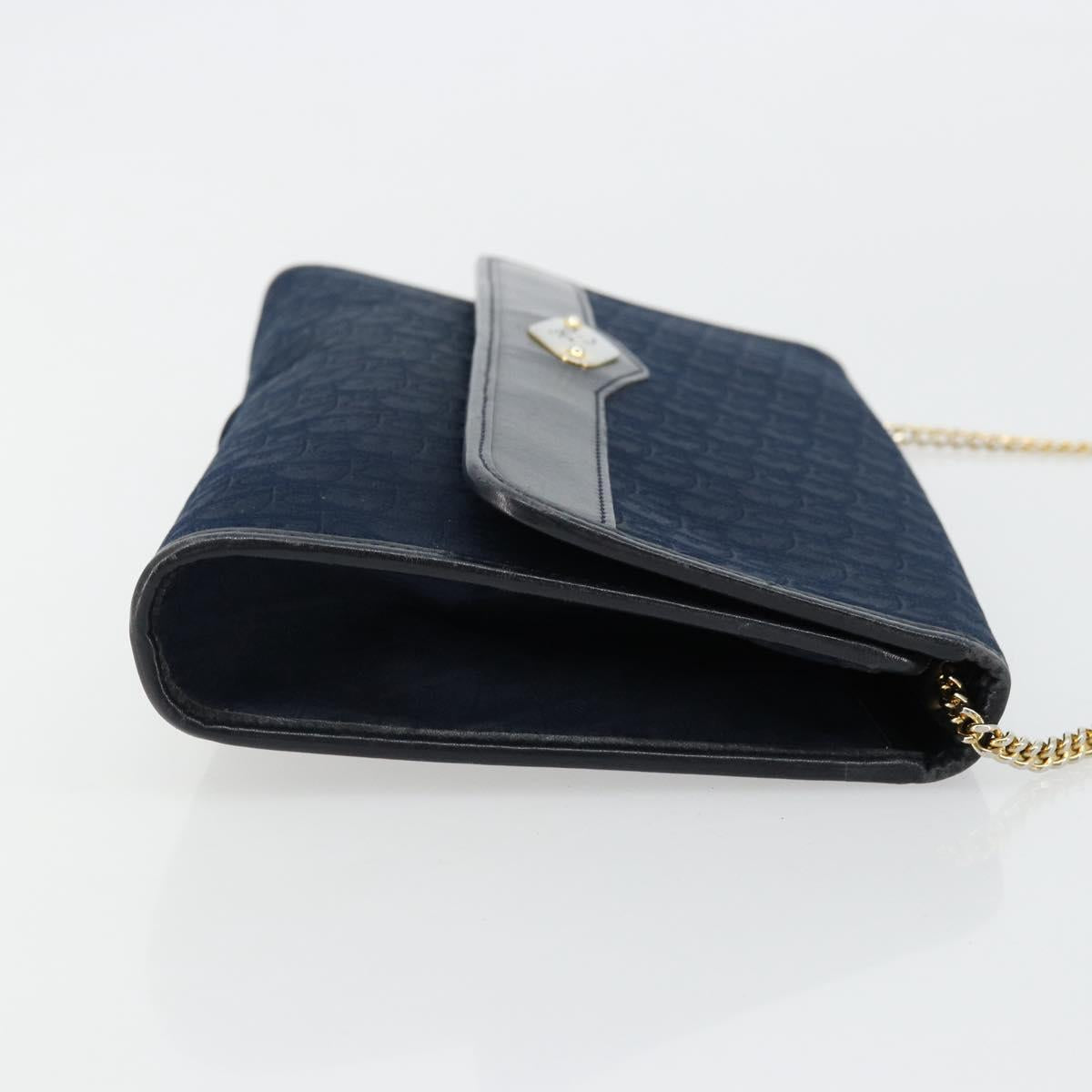Christian Dior Trotter Canvas Chain Shoulder Bag Navy Gold Auth 177035
