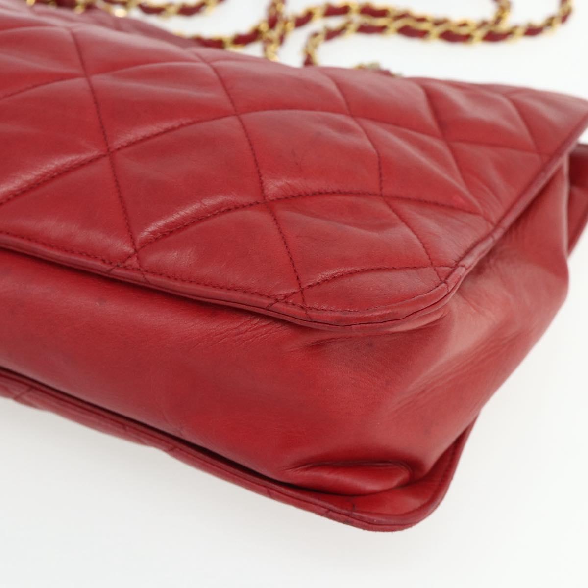 CHANEL Matelasse Chain Shoulder Bag Lamb Skin Red Gold CC Auth 177037