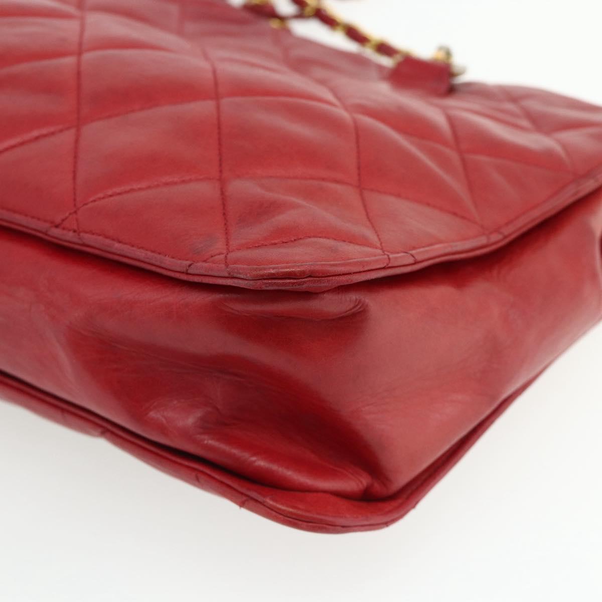 CHANEL Matelasse Chain Shoulder Bag Lamb Skin Red Gold CC Auth 177037