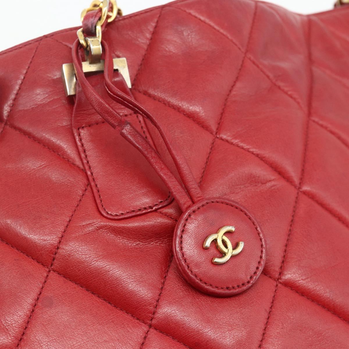 CHANEL Matelasse Chain Shoulder Bag Lamb Skin Red Gold CC Auth 177037