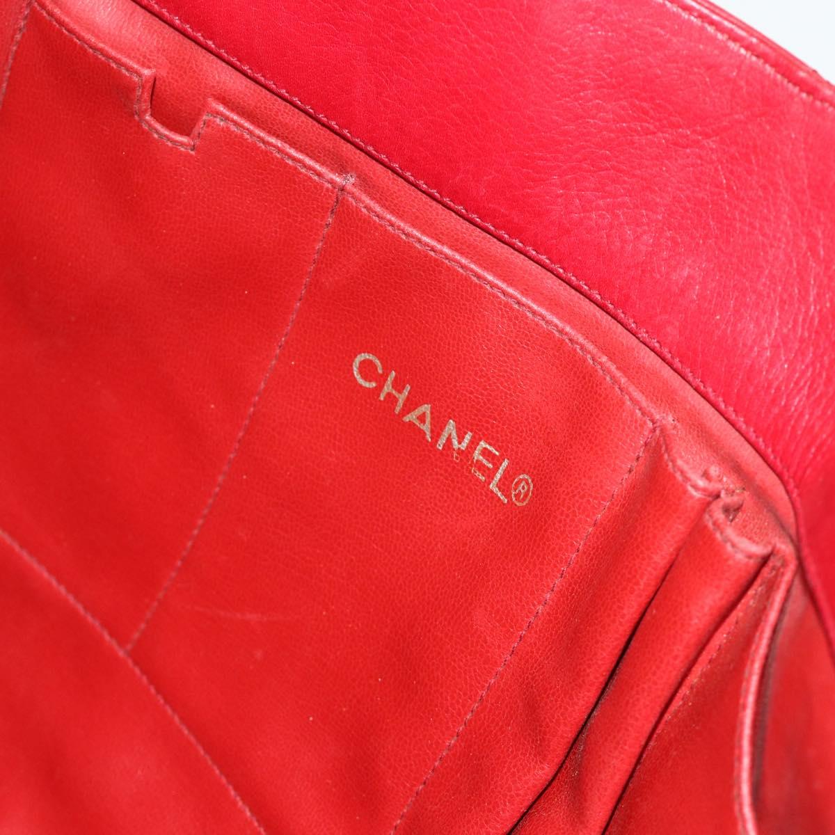 CHANEL Matelasse Chain Shoulder Bag Lamb Skin Red Gold CC Auth 177037