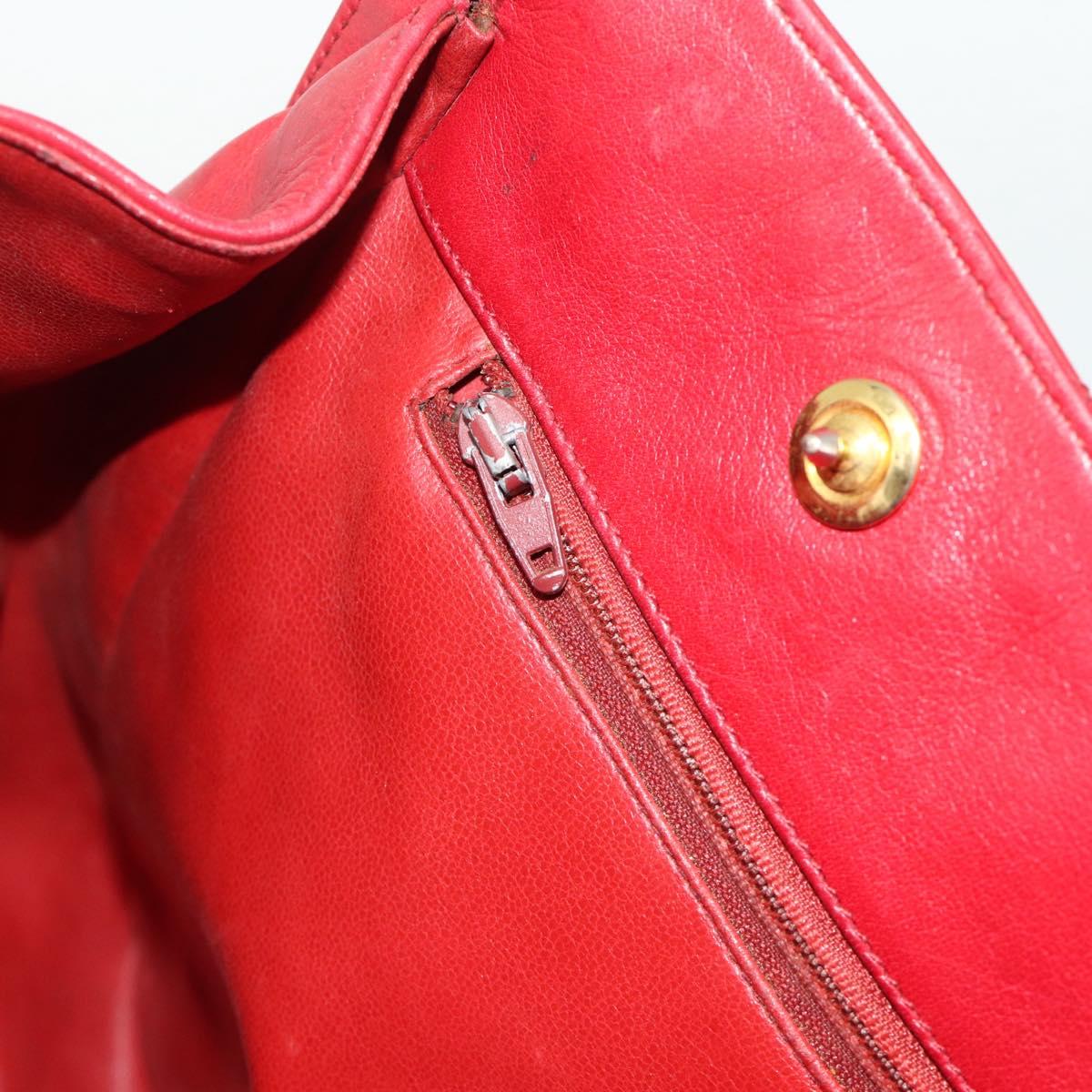 CHANEL Matelasse Chain Shoulder Bag Lamb Skin Red Gold CC Auth 177037