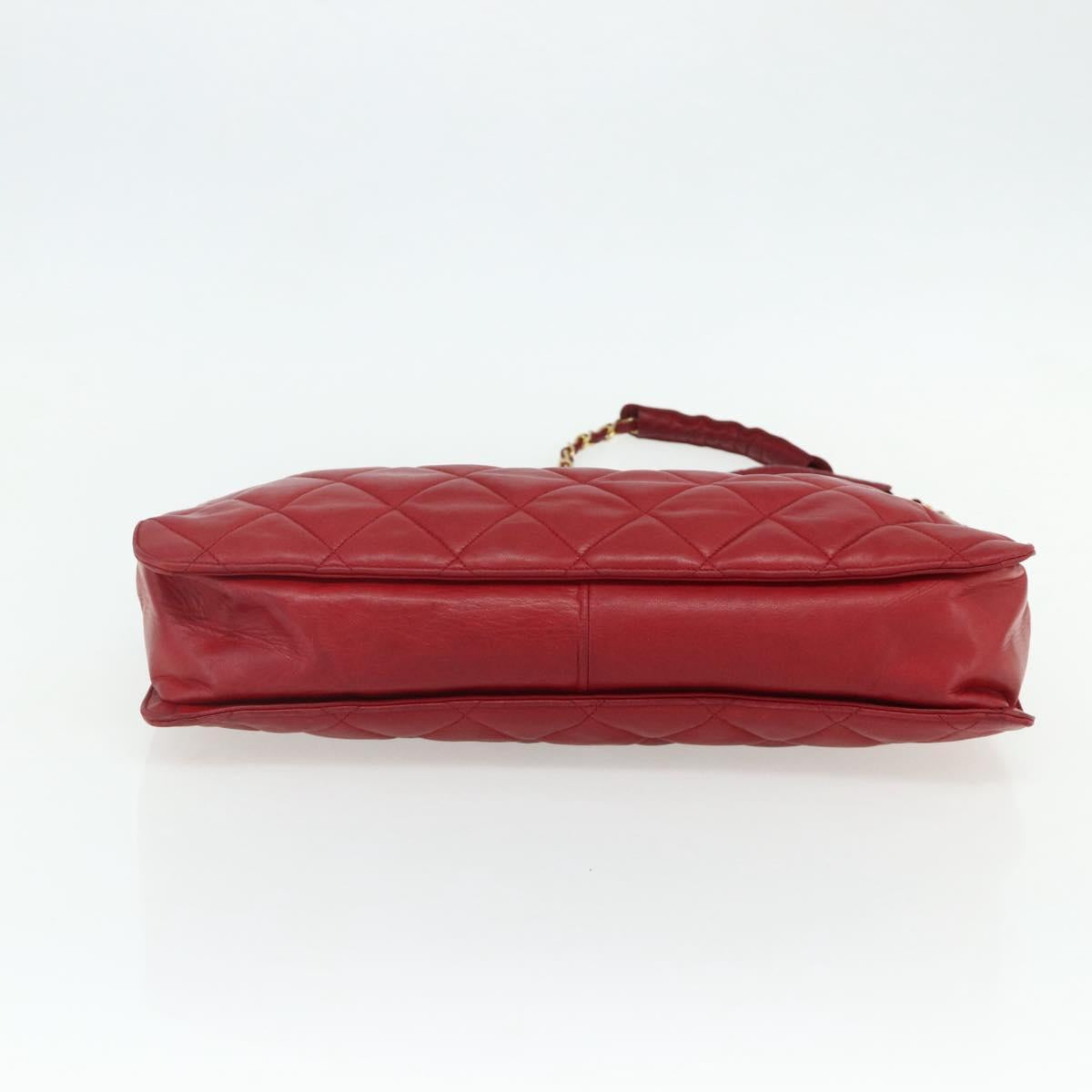 CHANEL Matelasse Chain Shoulder Bag Lamb Skin Red Gold CC Auth 177037