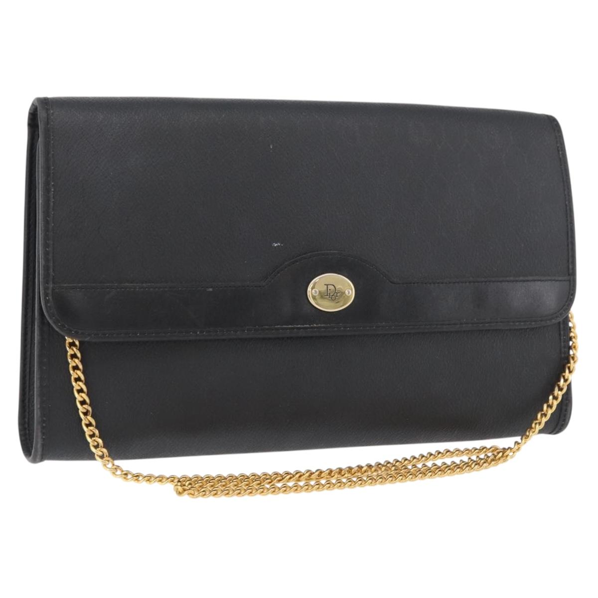 Christian Dior Honeycomb Canvas Shoulder Bag PVC Black Gold Auth 177041