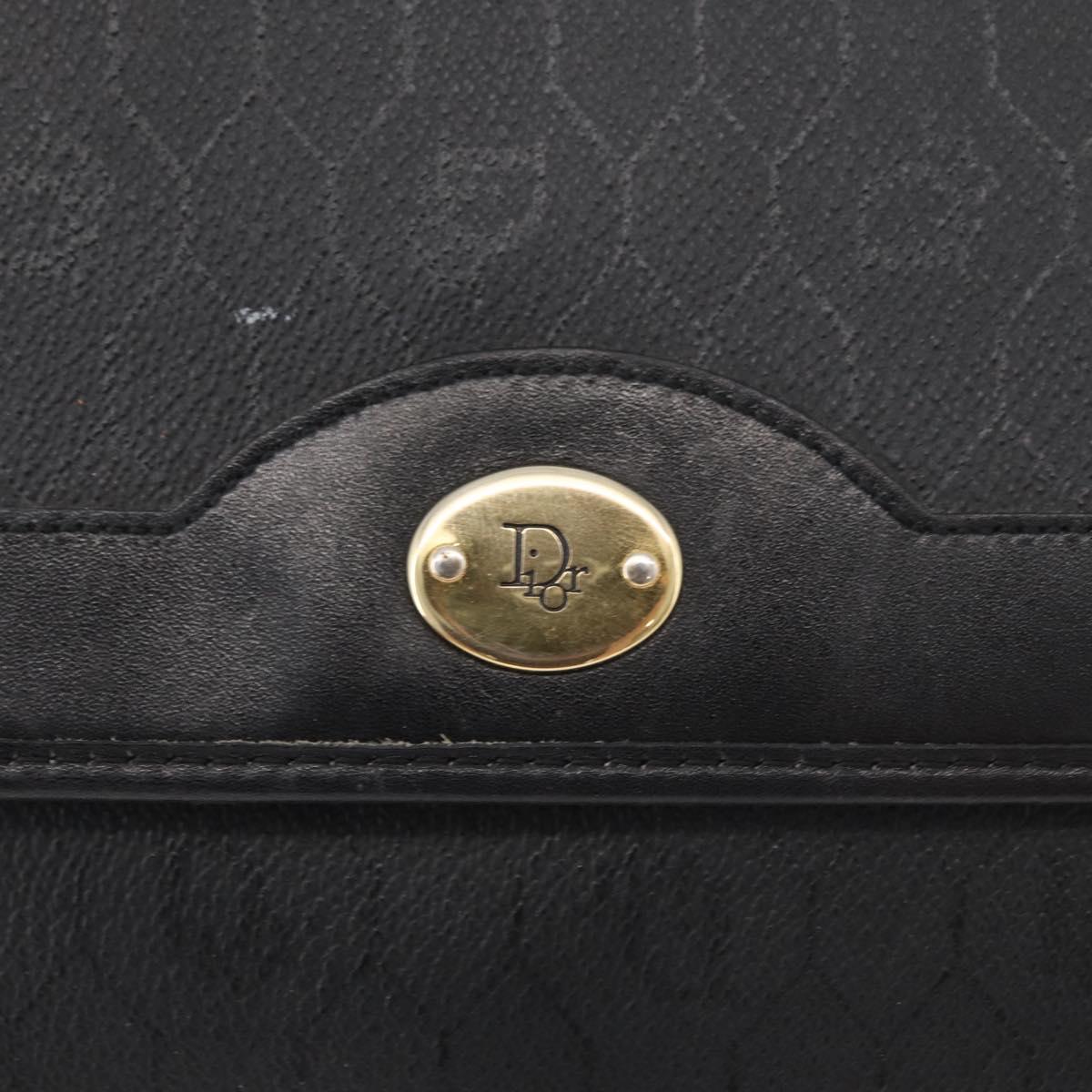 Christian Dior Honeycomb Canvas Shoulder Bag PVC Black Gold Auth 177041