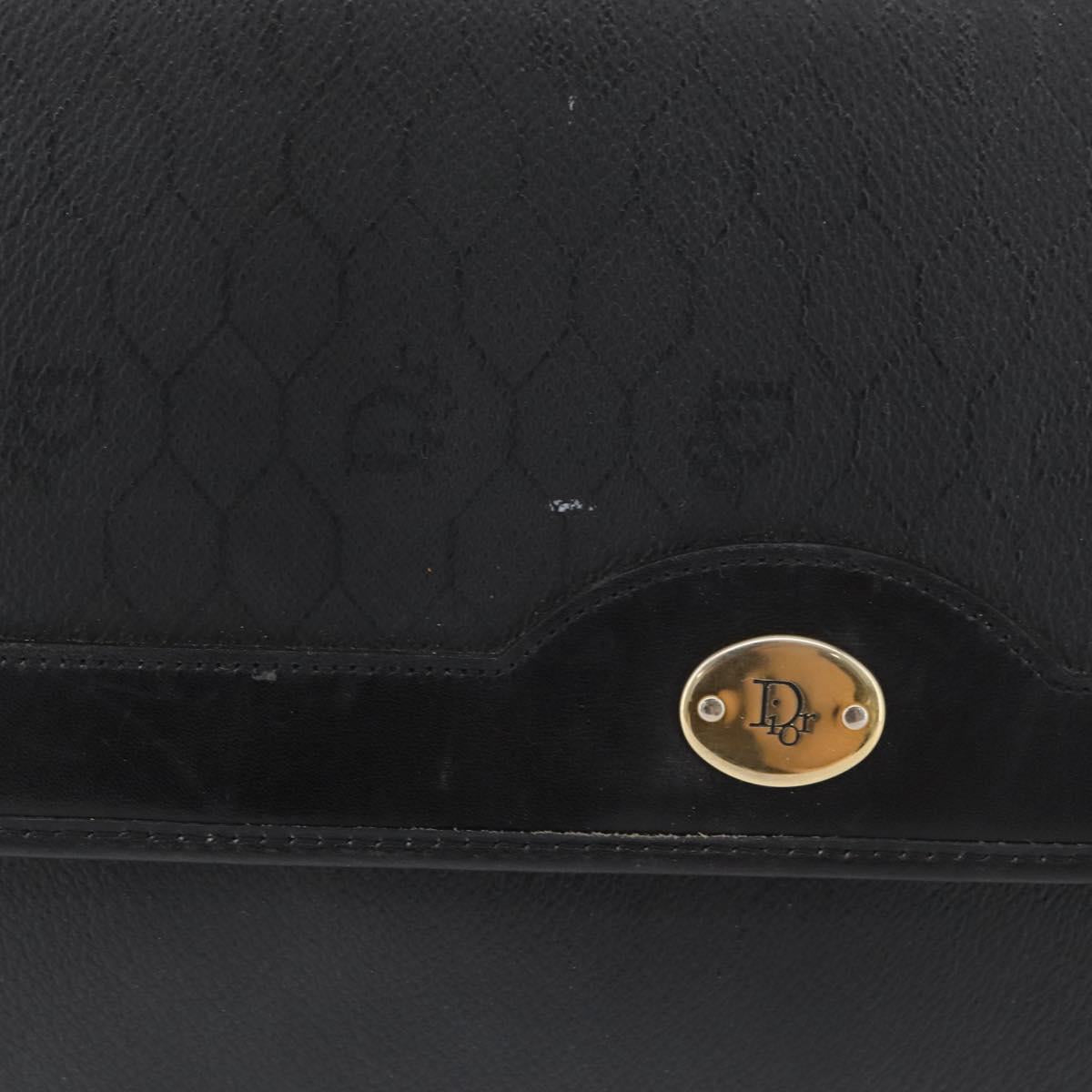 Christian Dior Honeycomb Canvas Shoulder Bag PVC Black Gold Auth 177041