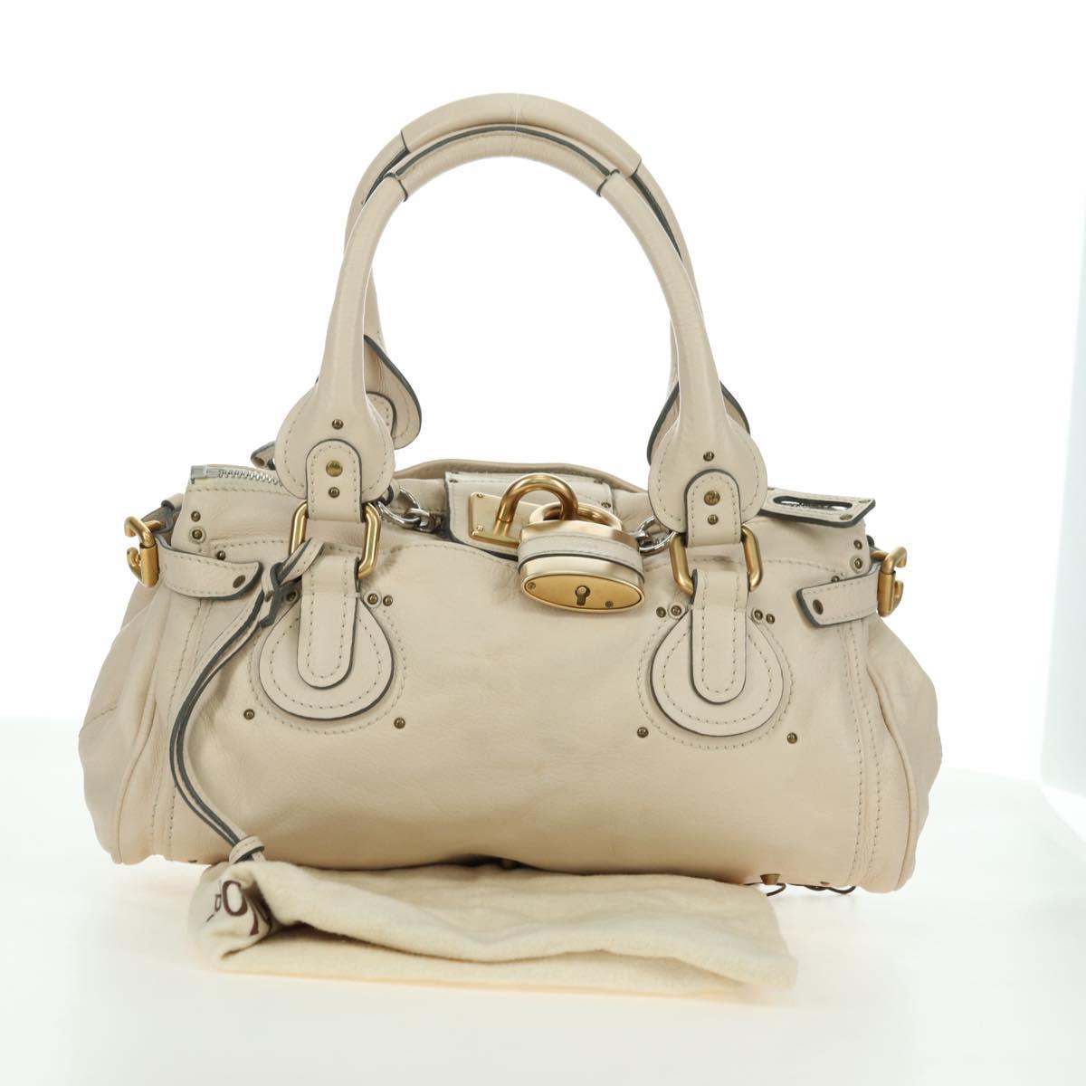 Chloe Paddington Hand Bag Leather Ivory Gold Silver Auth 177043SAV