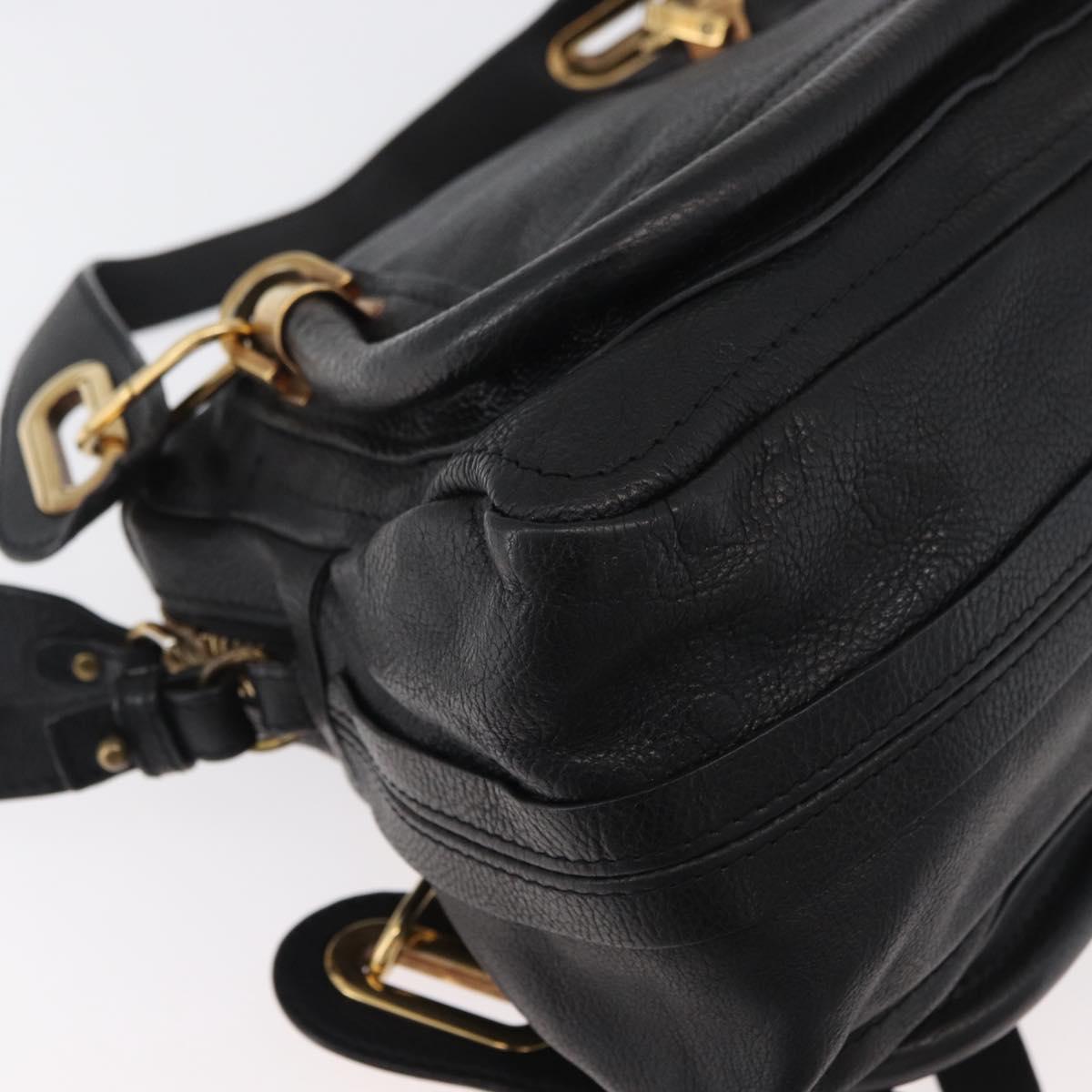 Chloe Paraty Hand Bag Leather 2way Black Gold Auth 177044A