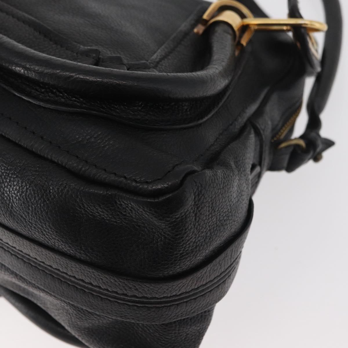 Chloe Paraty Hand Bag Leather 2way Black Gold Auth 177044A