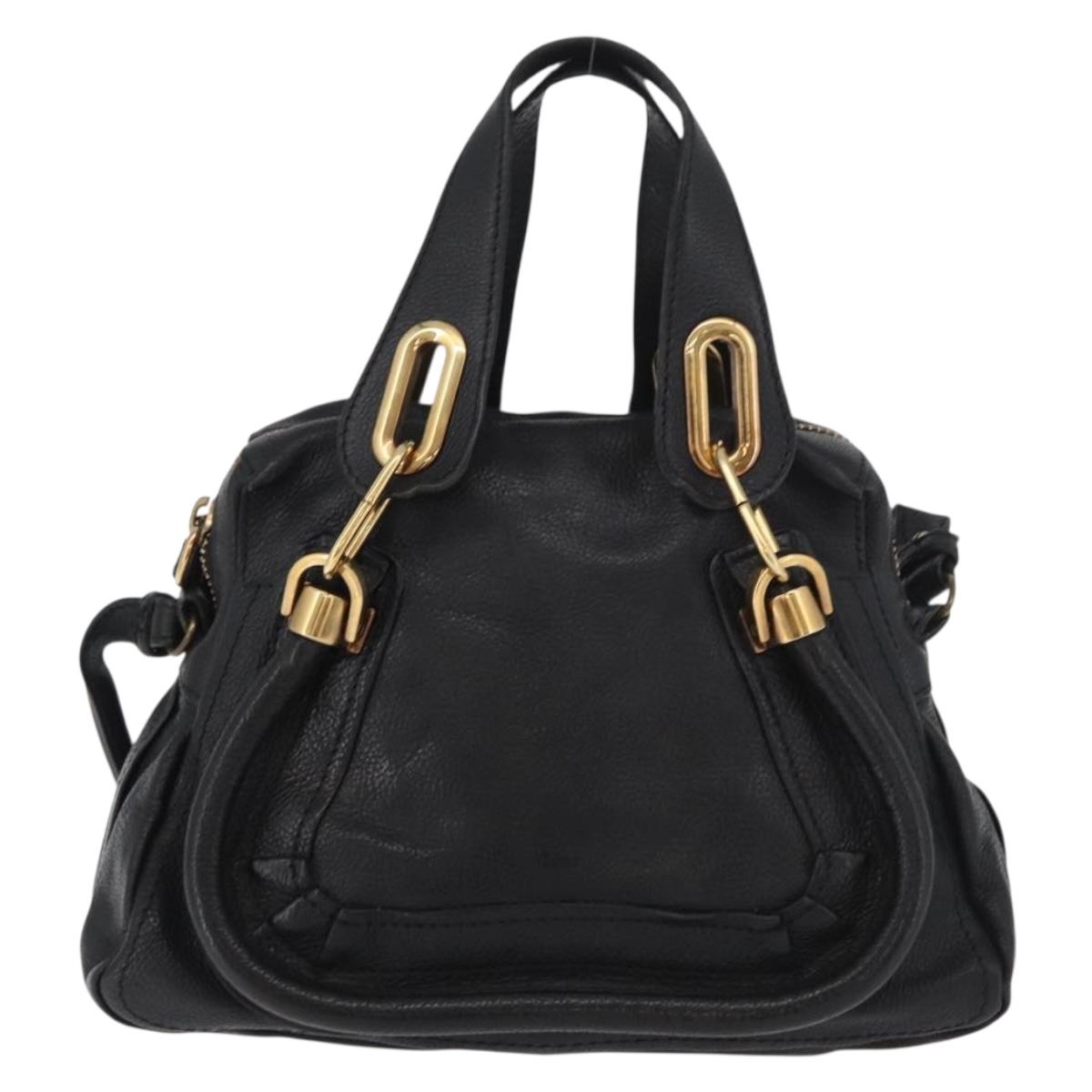 Chloe Paraty Hand Bag Leather 2way Black Gold Auth 177044A