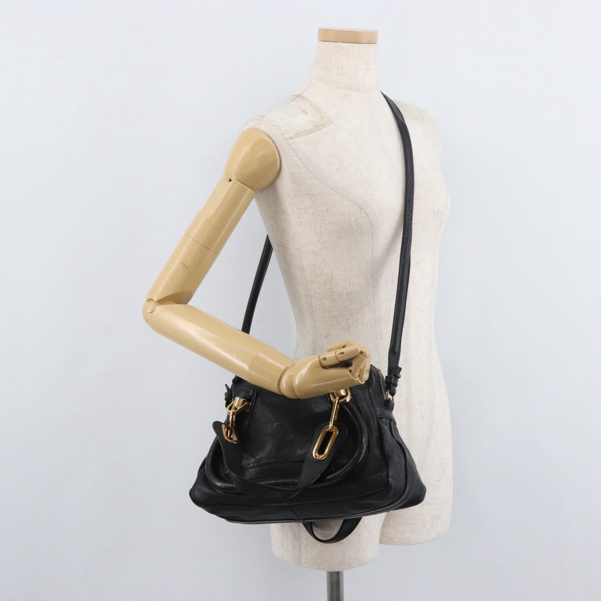 Chloe Paraty Hand Bag Leather 2way Black Gold Auth 177044A