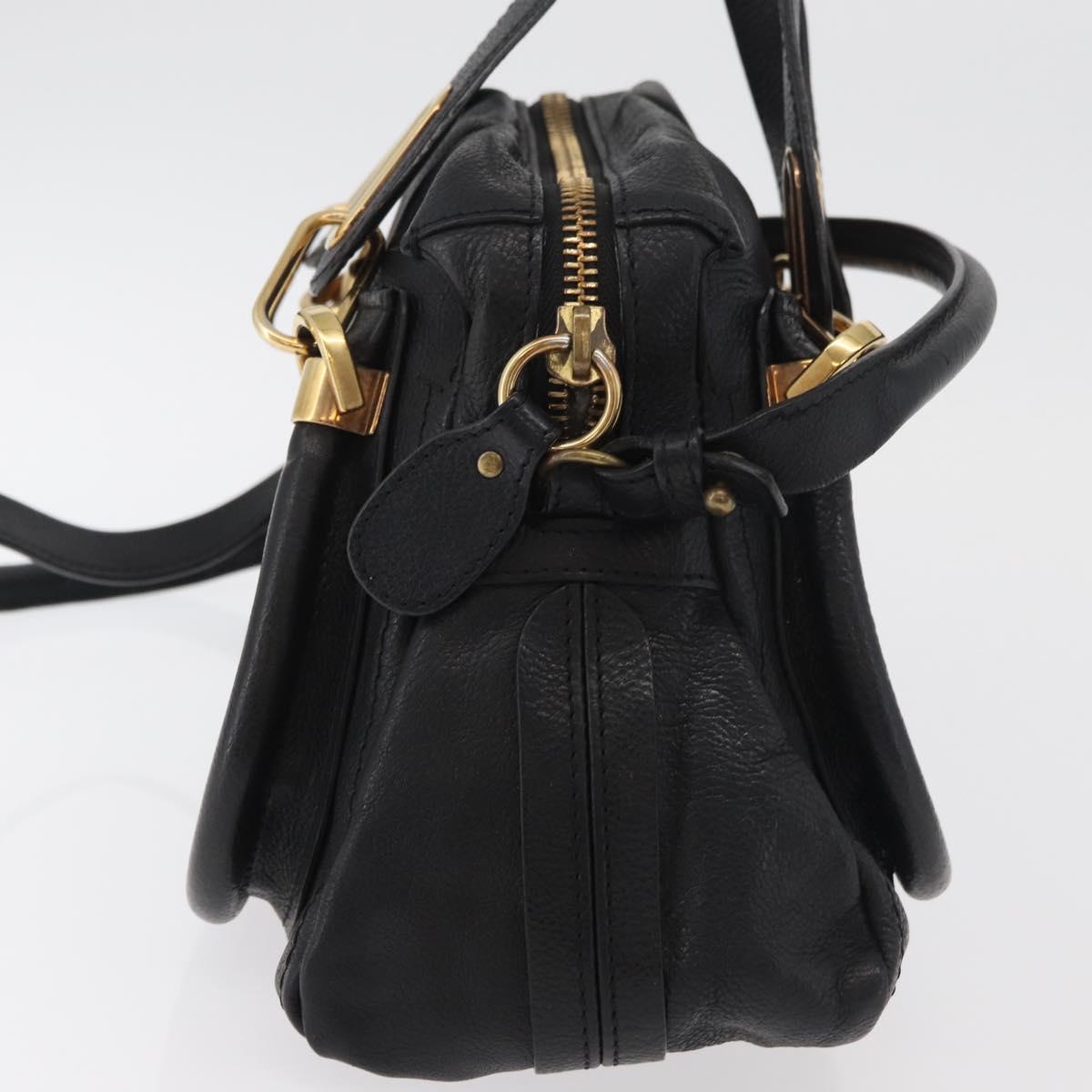Chloe Paraty Hand Bag Leather 2way Black Gold Auth 177044A