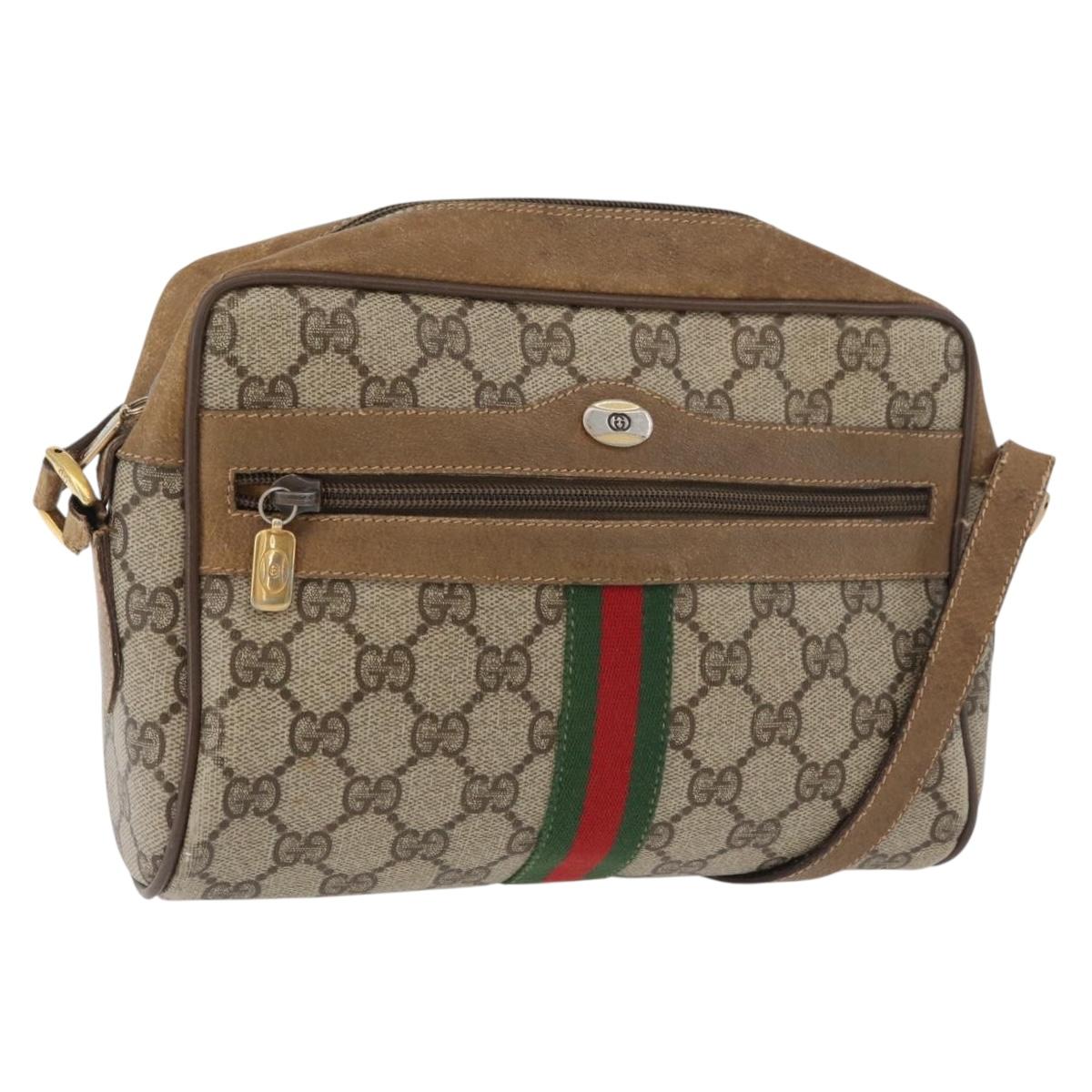 GUCCI GG Supreme Web Sherry Line Bag PVC Beige Gold 32 02 004 Auth 177053