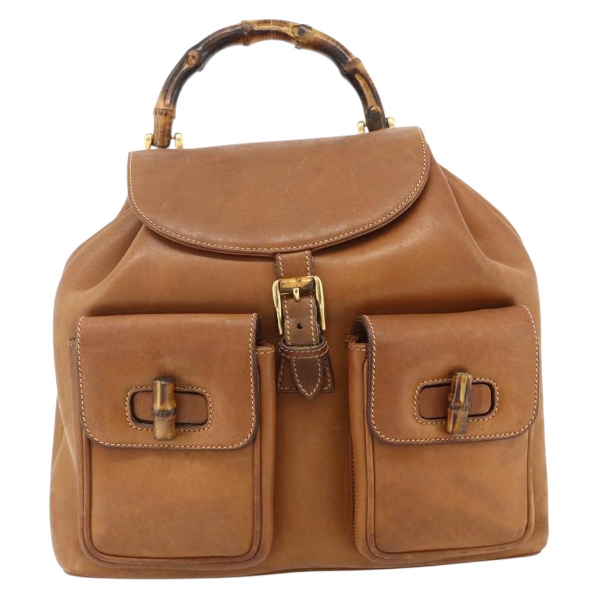 GUCCI Bamboo Backpack Leather Brown Gold 003 58 0016 Auth 177054