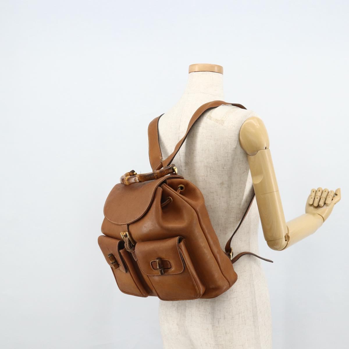 GUCCI Bamboo Backpack Leather Brown Gold 003 58 0016 Auth 177054