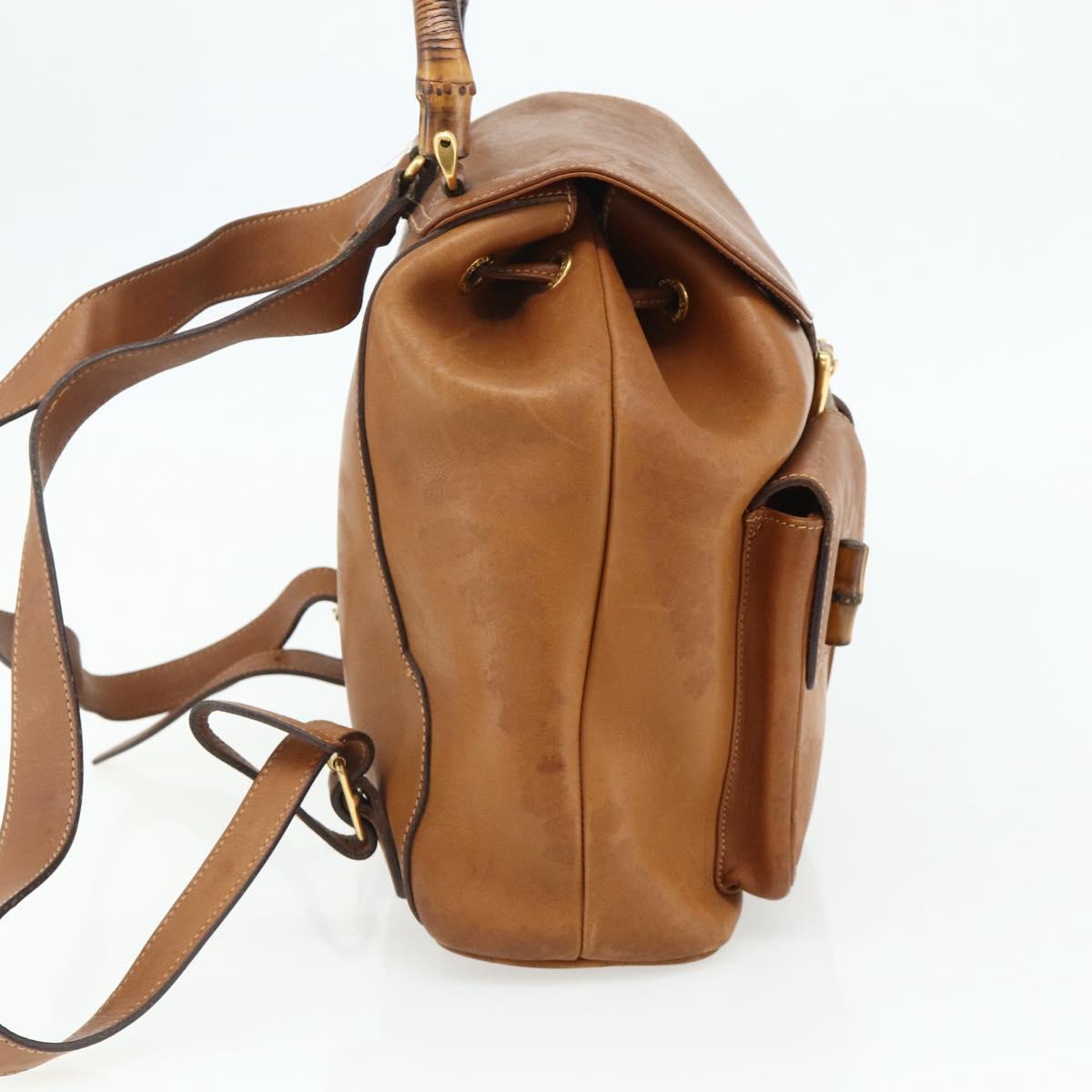 GUCCI Bamboo Backpack Leather Brown Gold 003 58 0016 Auth 177054