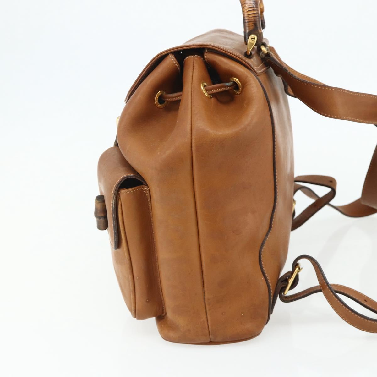 GUCCI Bamboo Backpack Leather Brown Gold 003 58 0016 Auth 177054