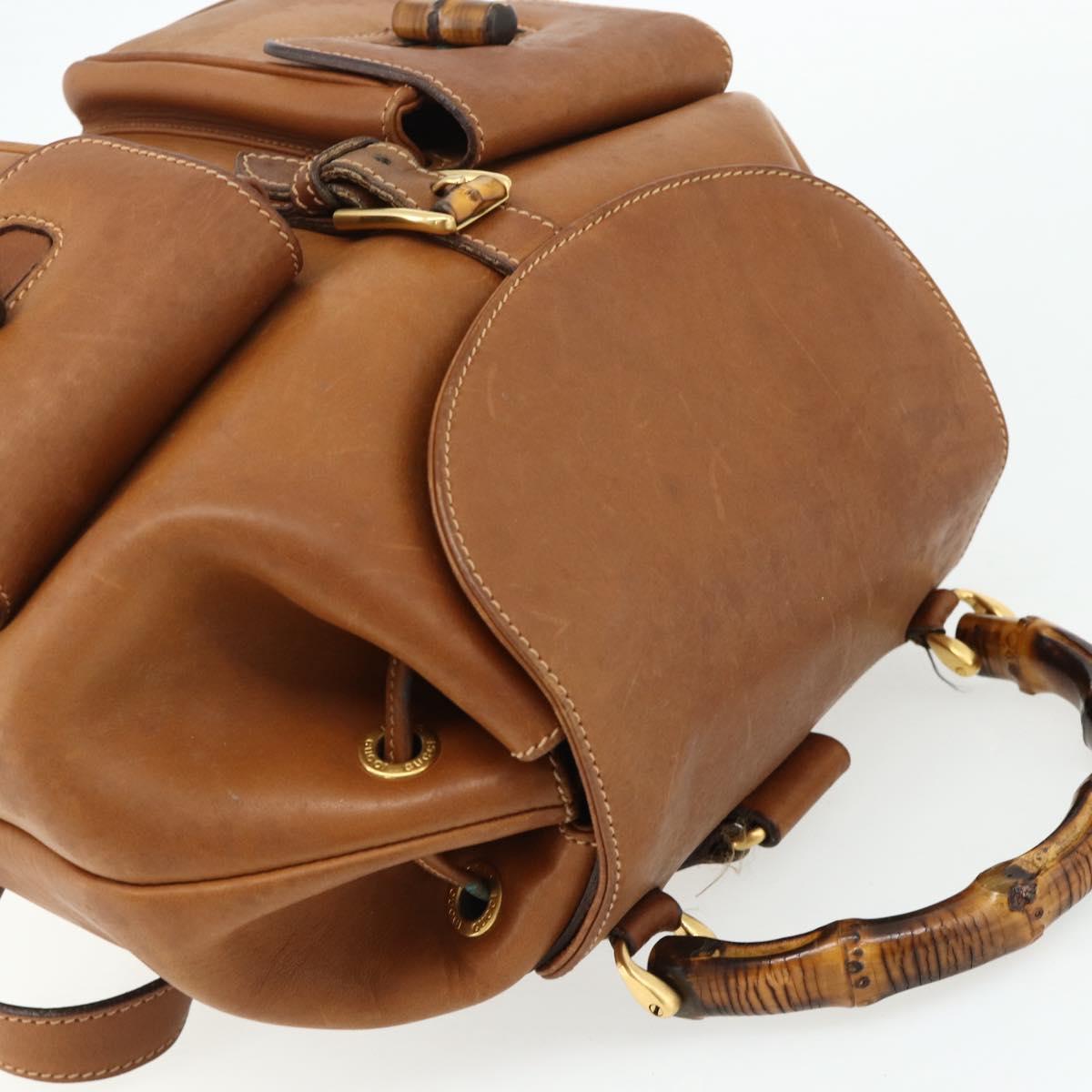GUCCI Bamboo Backpack Leather Brown Gold 003 58 0016 Auth 177054