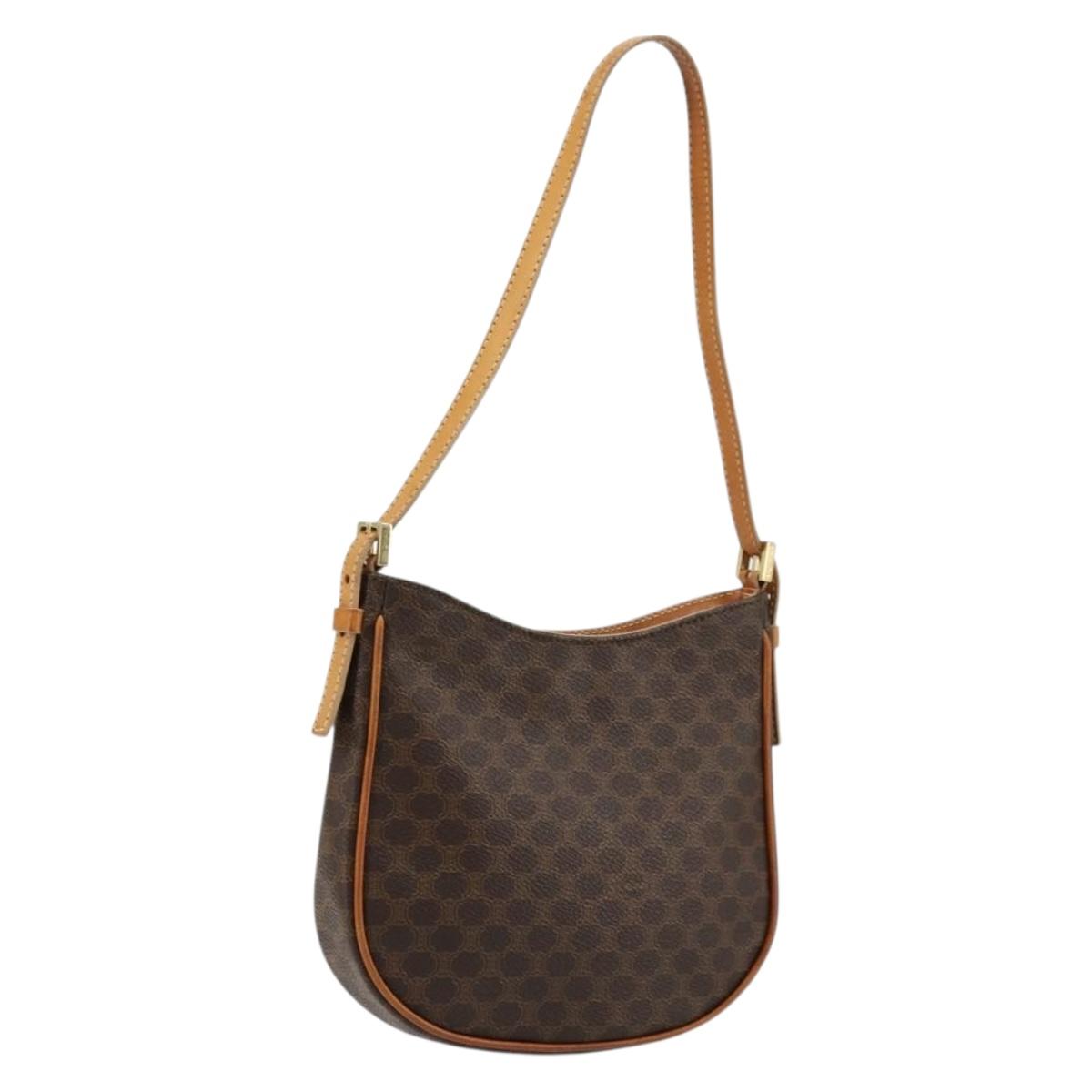 CELINE Macadam Canvas Shoulder Bag PVC Leather Brown Gold Auth 177058A