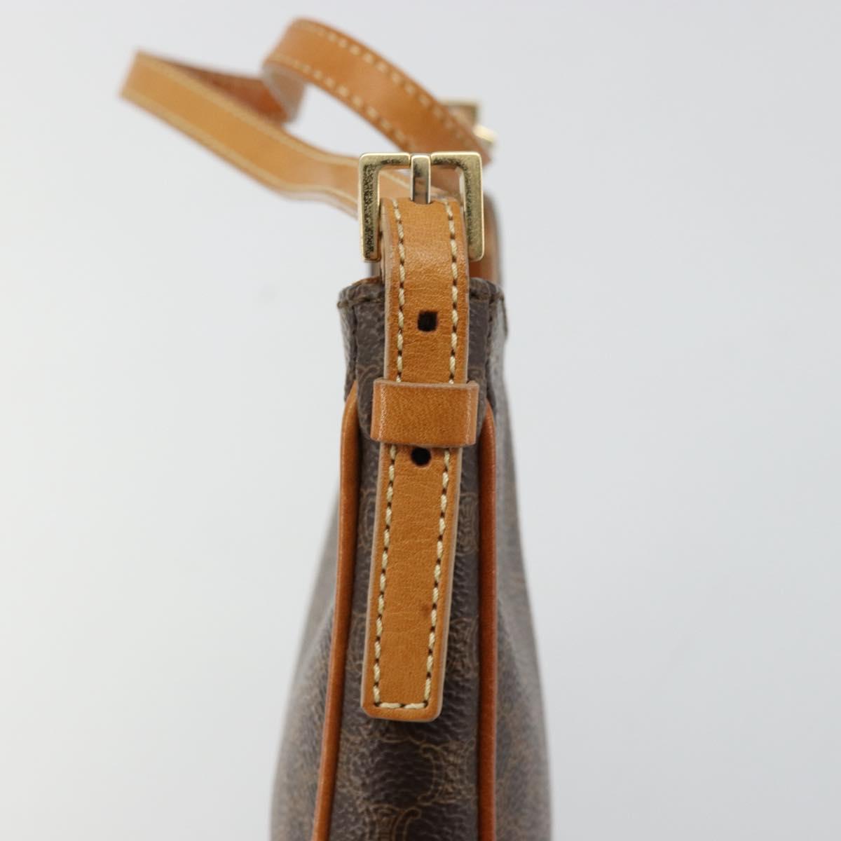 CELINE Macadam Canvas Shoulder Bag PVC Leather Brown Gold Auth 177058A