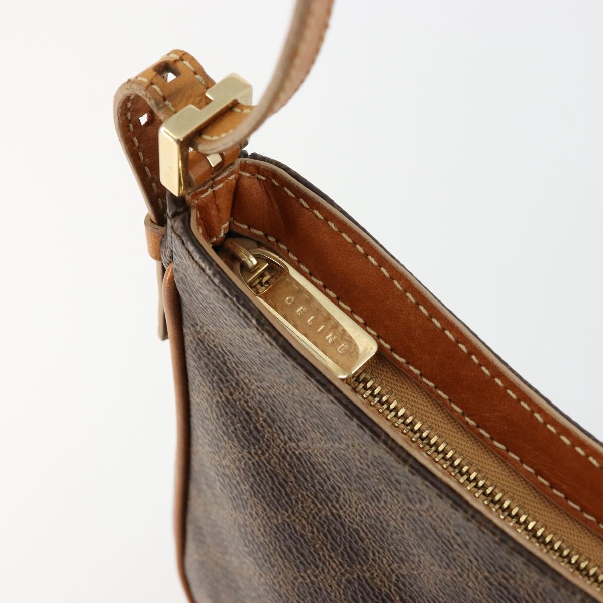 CELINE Macadam Canvas Shoulder Bag PVC Leather Brown Gold Auth 177058A