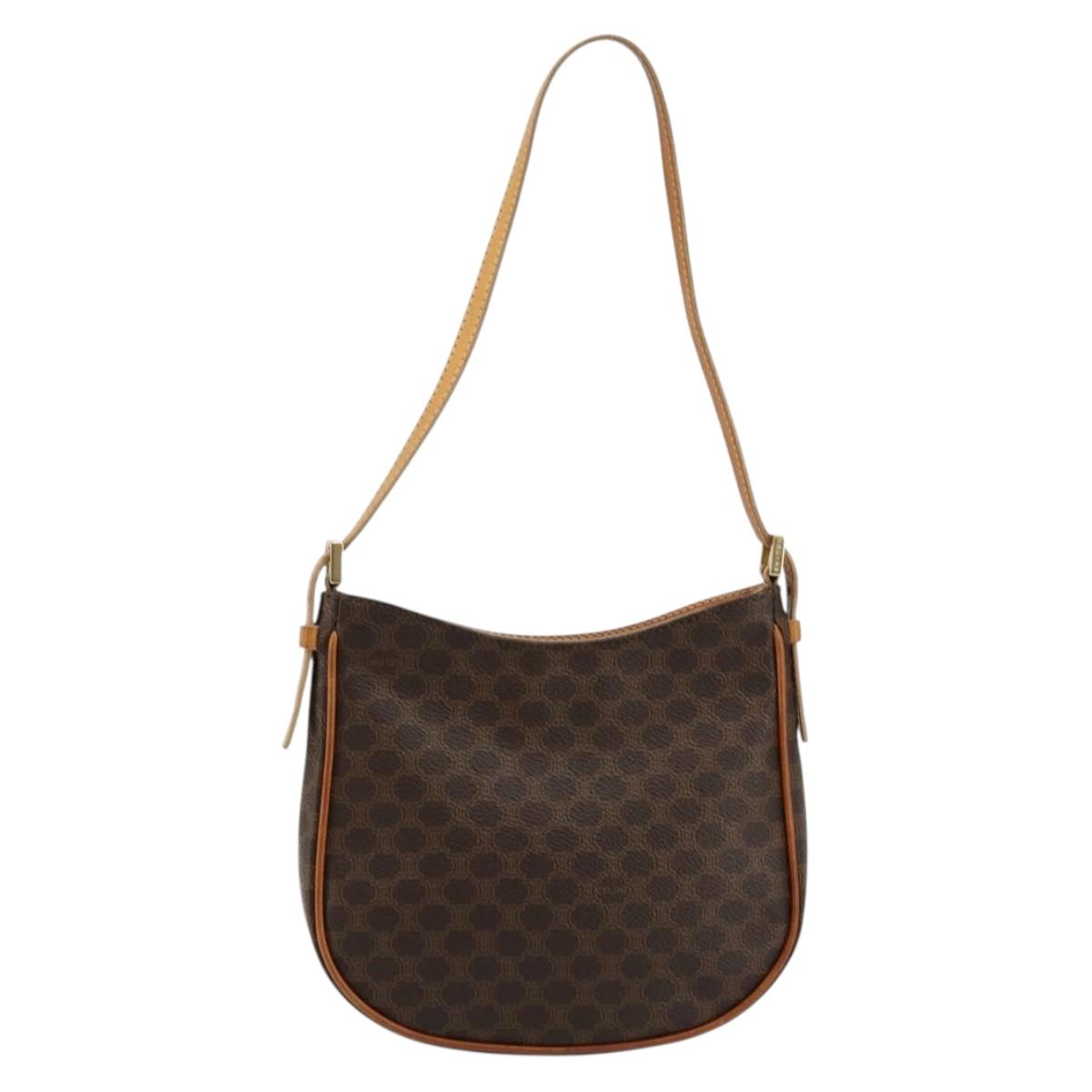 CELINE Macadam Canvas Shoulder Bag PVC Leather Brown Gold Auth 177058A