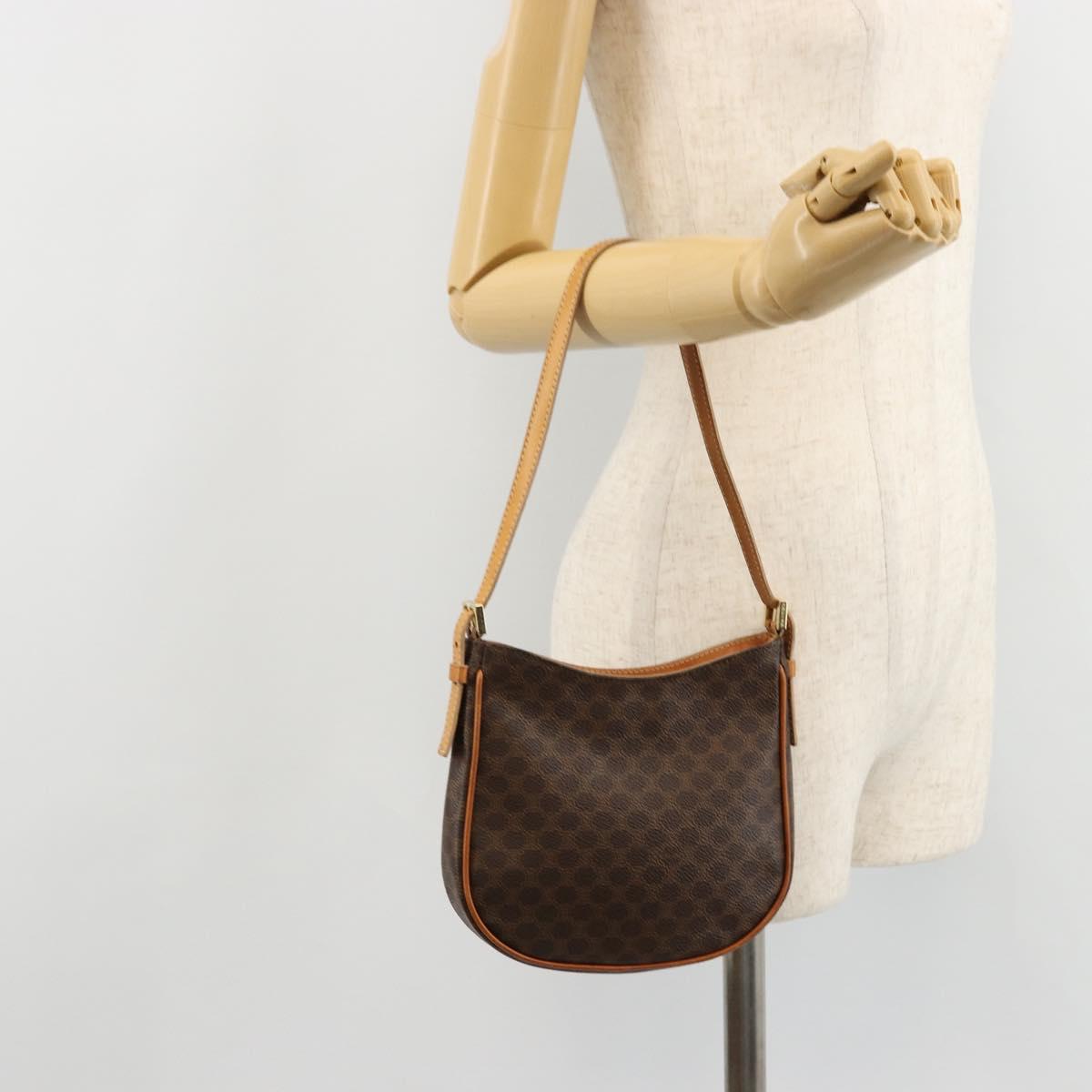 CELINE Macadam Canvas Shoulder Bag PVC Leather Brown Gold Auth 177058A