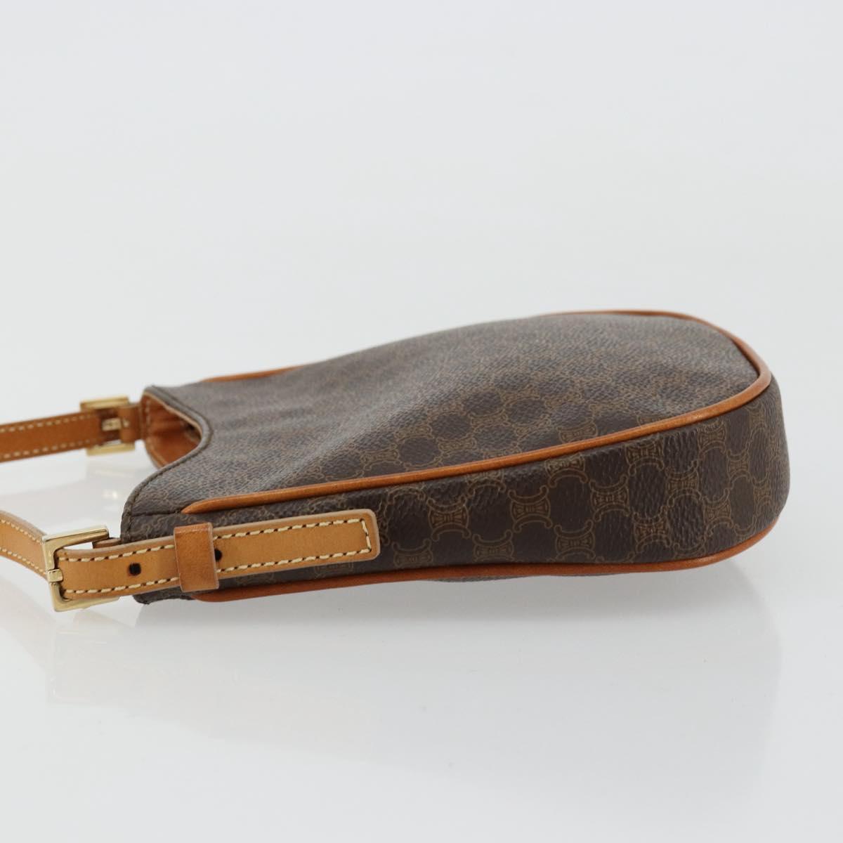 CELINE Macadam Canvas Shoulder Bag PVC Leather Brown Gold Auth 177058A