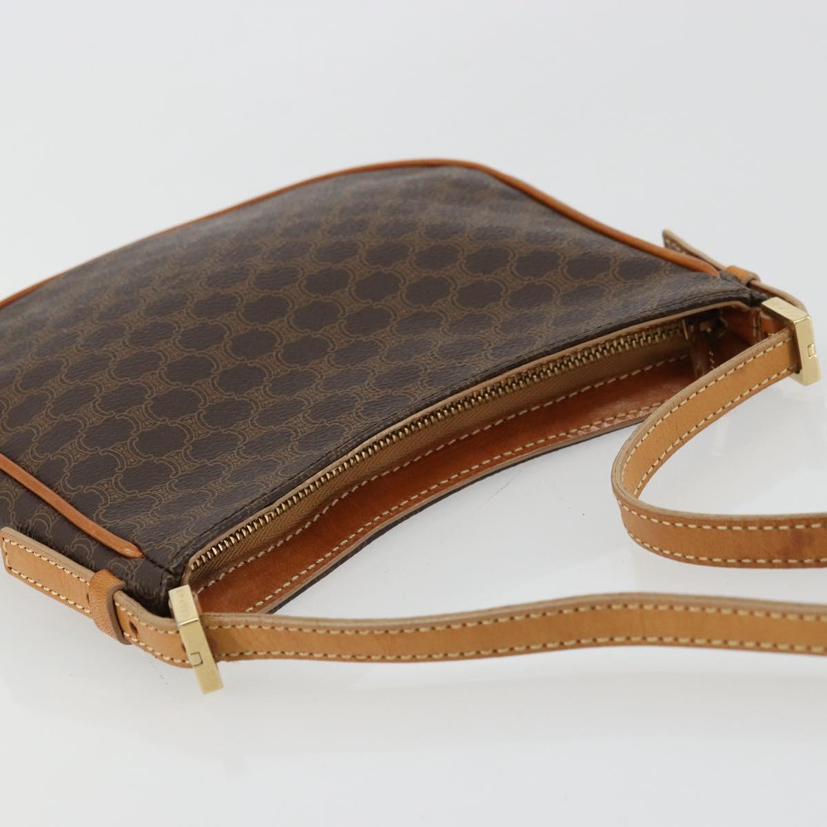 CELINE Macadam Canvas Shoulder Bag PVC Leather Brown Gold Auth 177058A