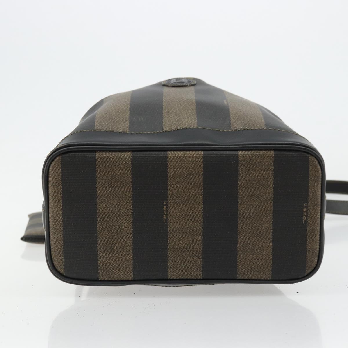 FENDI Pecan Canvas Shoulder Bag PVC Brown Black Auth 177061