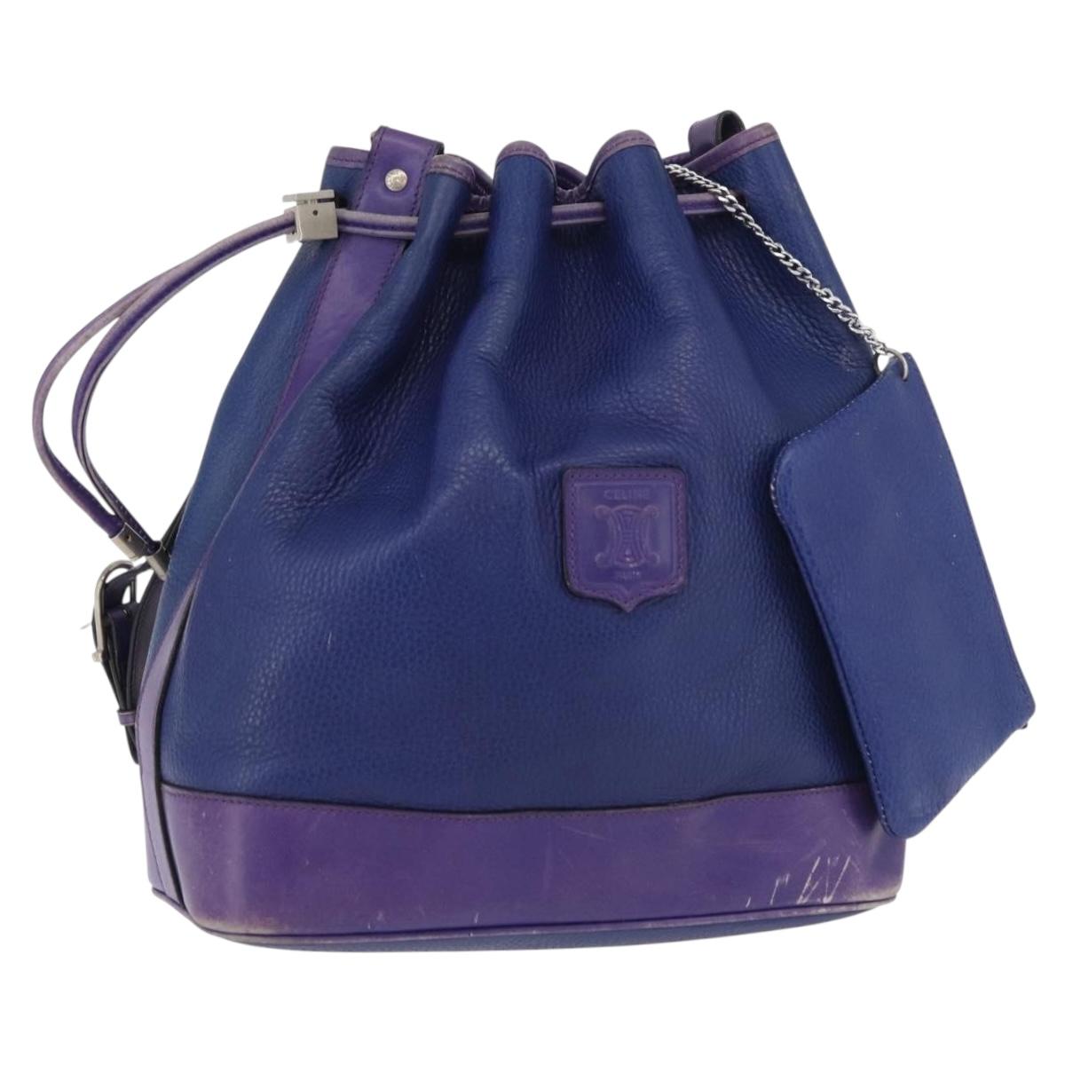 CELINE Shoulder Bag Leather Blue Silver Auth 177062