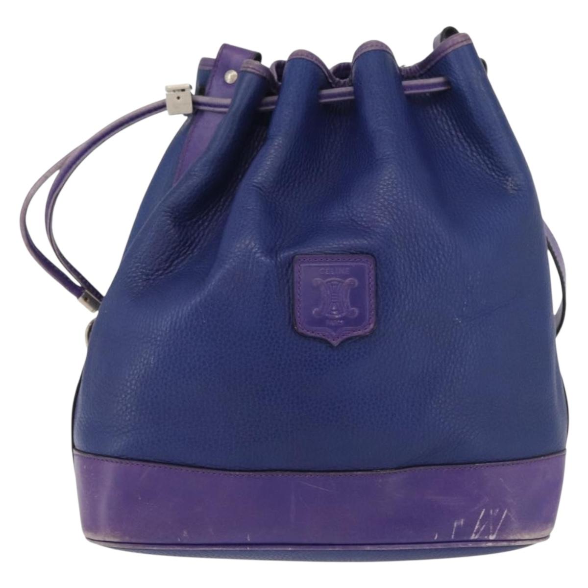 CELINE Shoulder Bag Leather Blue Silver Auth 177062