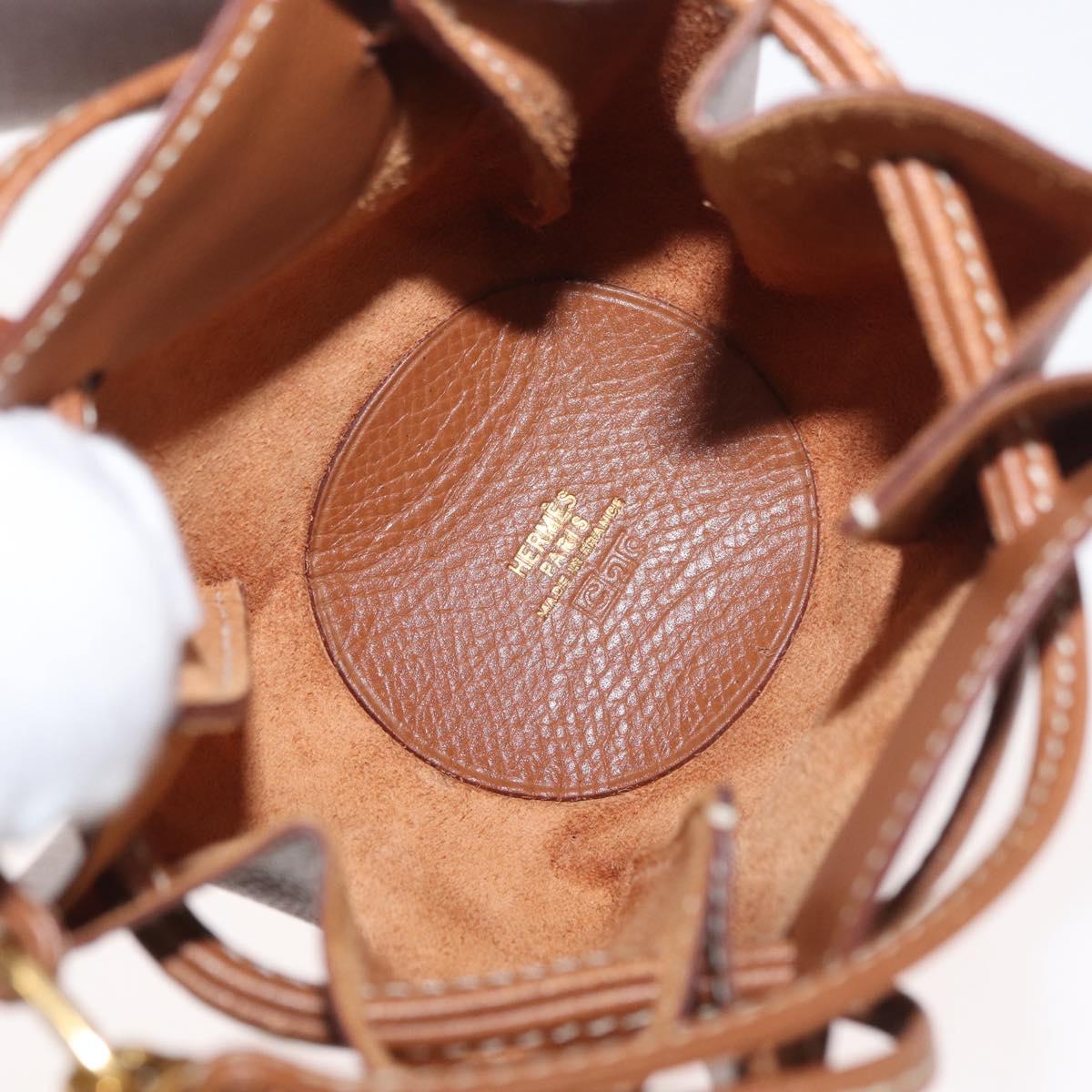 HERMES Vespa Pouch Leather Brown Gold Auth 177067A