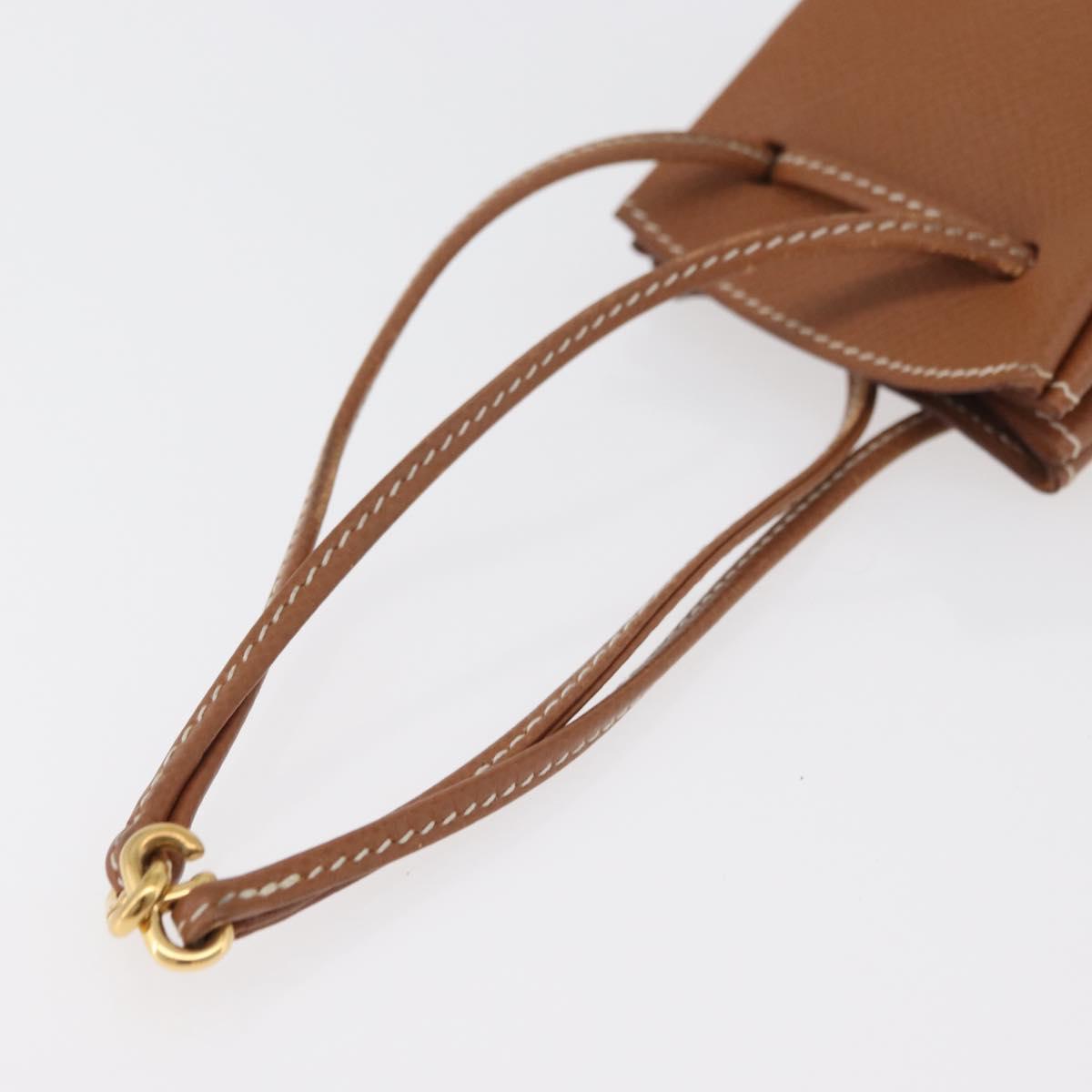 HERMES Vespa Pouch Leather Brown Gold Auth 177067A