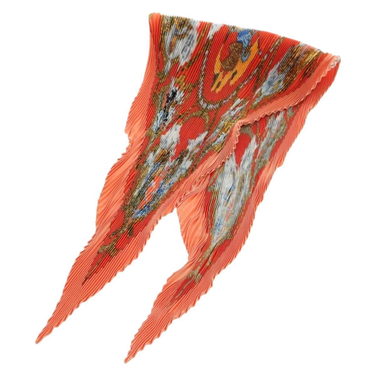 HERMES Pleated Carre 90 Scarf ""CAVALIERS DES NUAGES"" Silk Orange Auth 177074M