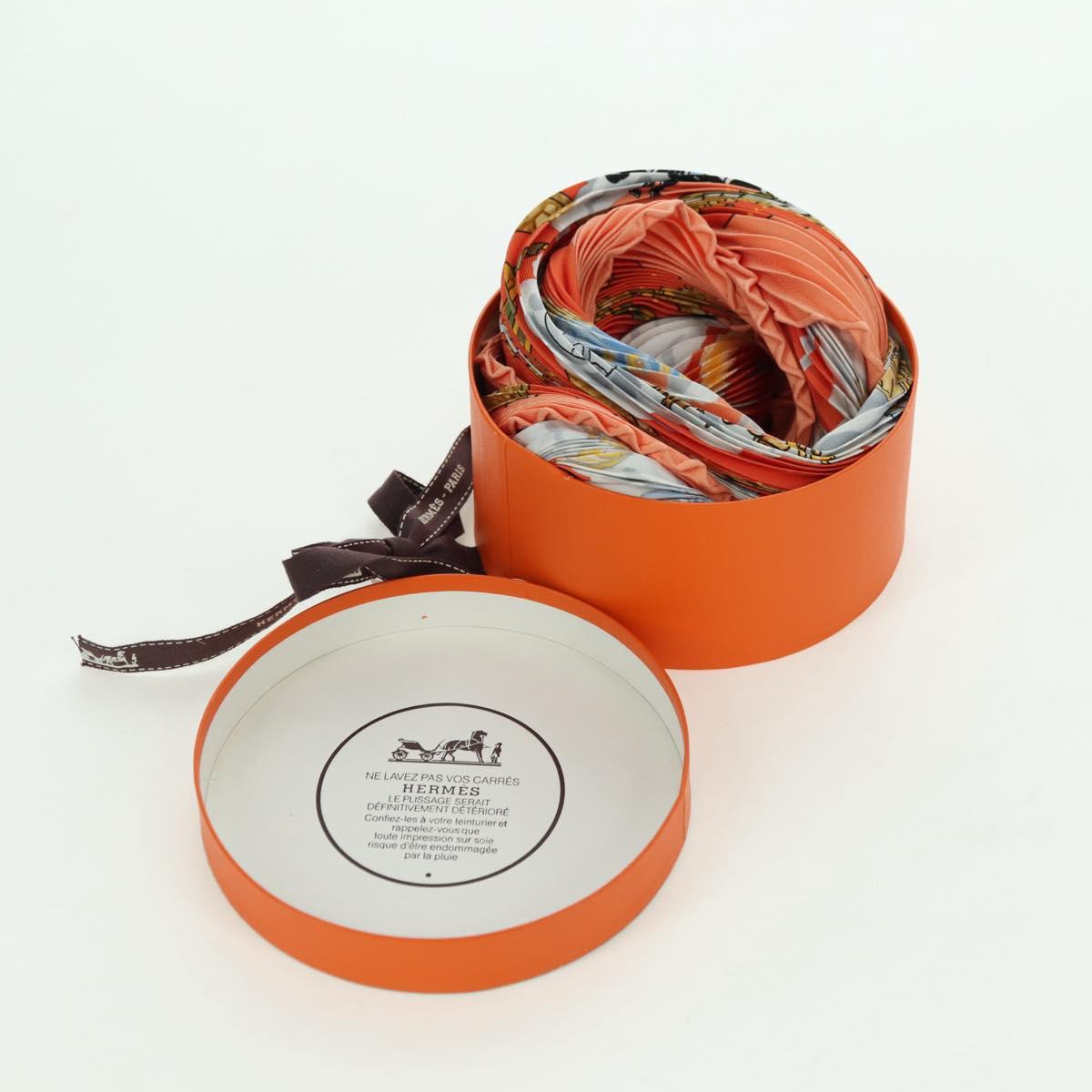 HERMES Pleated Carre 90 Scarf ""CAVALIERS DES NUAGES"" Silk Orange Auth 177074M