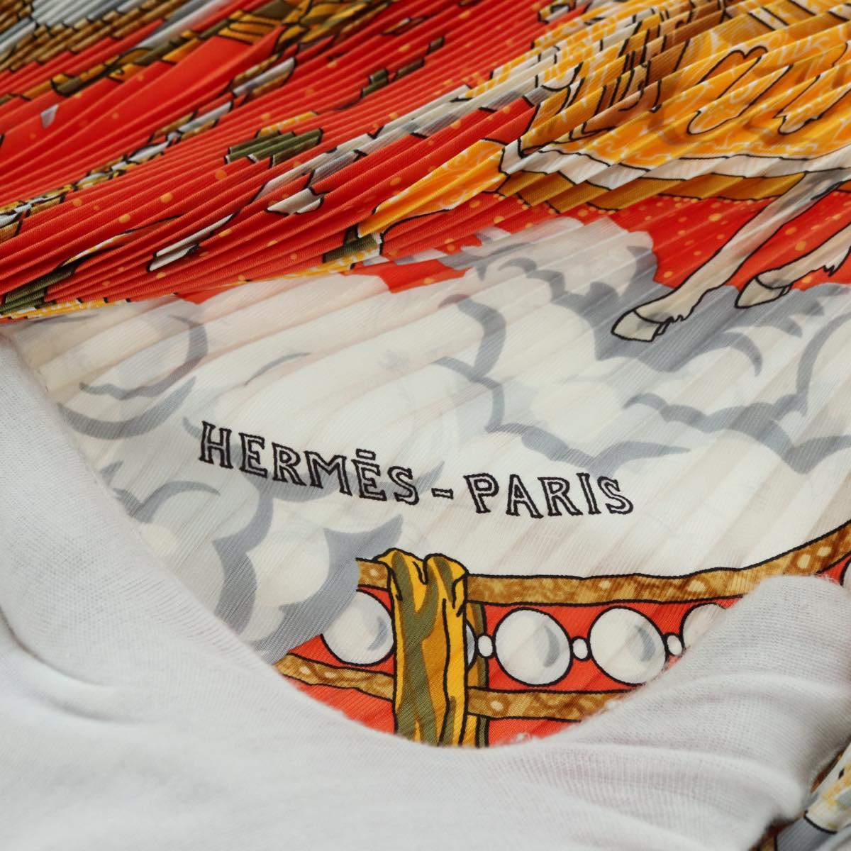 HERMES Pleated Carre 90 Scarf ""CAVALIERS DES NUAGES"" Silk Orange Auth 177074M